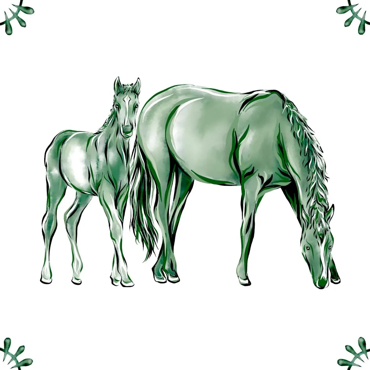 Delft Blue Ceramic Tile- Horse and Foal︱Bathroom Tile, Splashback, Kitchen Tiles, Modern Dutch Style