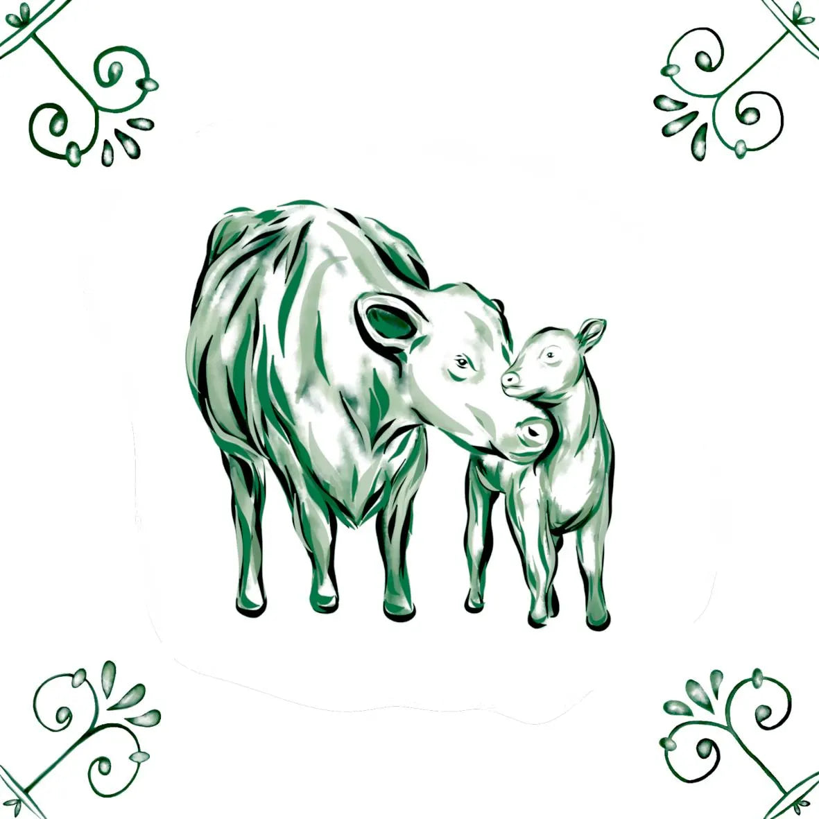 Delft Blue Ceramic Tile- Cow and Calf︱Bathroom Tile, Splashback, Kitchen Tiles, Modern Dutch Style