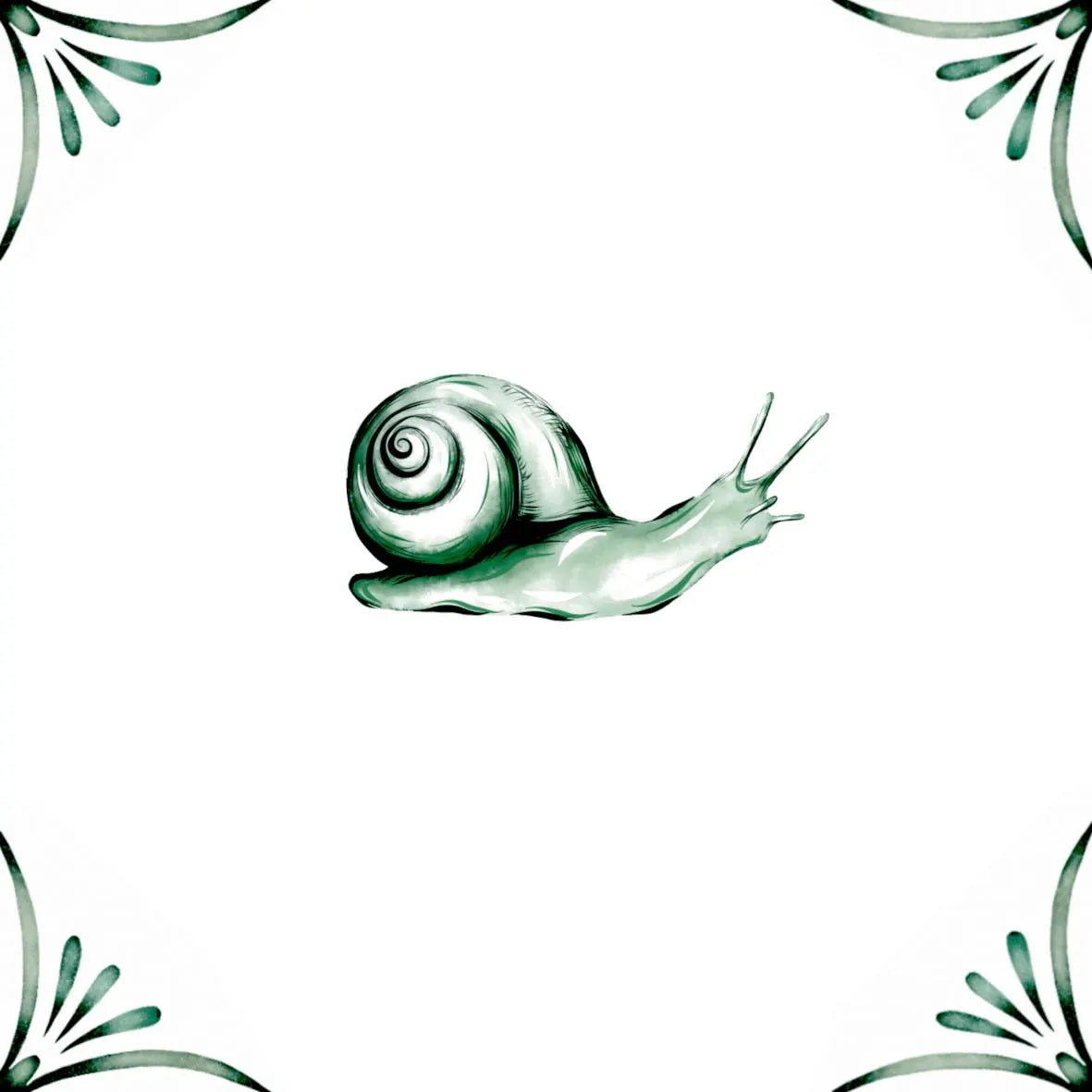 Delft Blue Ceramic Tile- Snail︱Bathroom Tile, Splashback, Kitchen Tiles, Modern Dutch Style