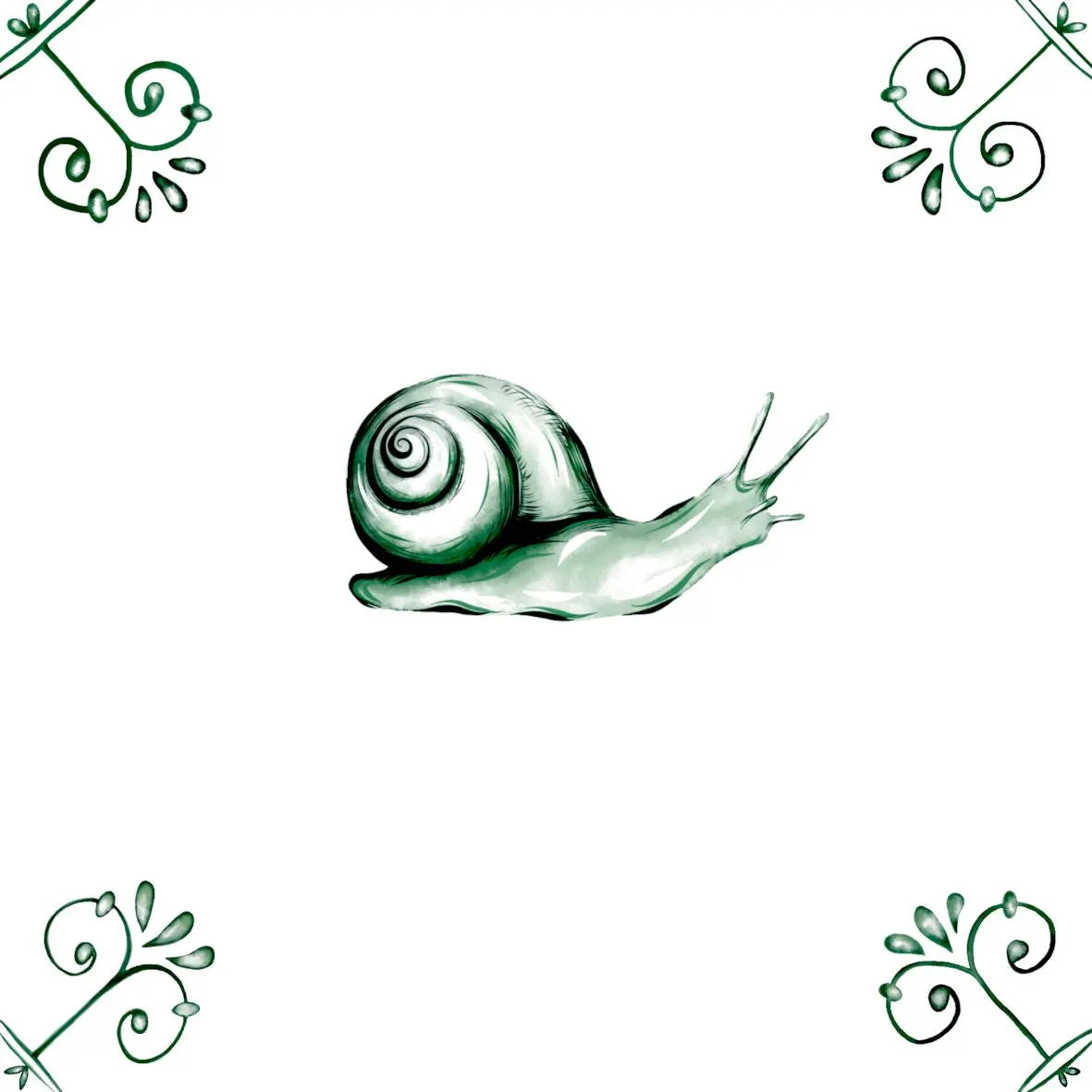 Delft Blue Ceramic Tile- Snail︱Bathroom Tile, Splashback, Kitchen Tiles, Modern Dutch Style