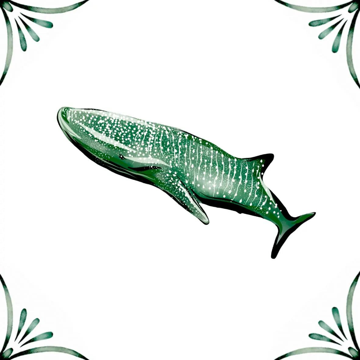 Delft Blue Ceramic Tile- Whale Shark︱Bathroom Tile, Splashback, Kitchen Tiles, Modern Dutch Style