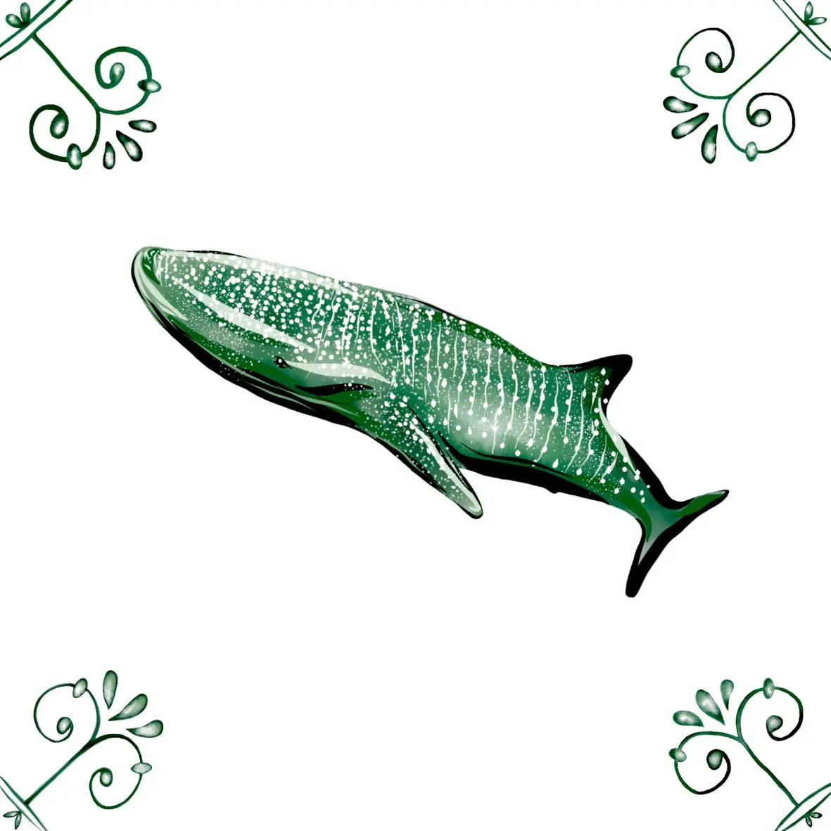 Delft Blue Ceramic Tile- Whale Shark︱Bathroom Tile, Splashback, Kitchen Tiles, Modern Dutch Style