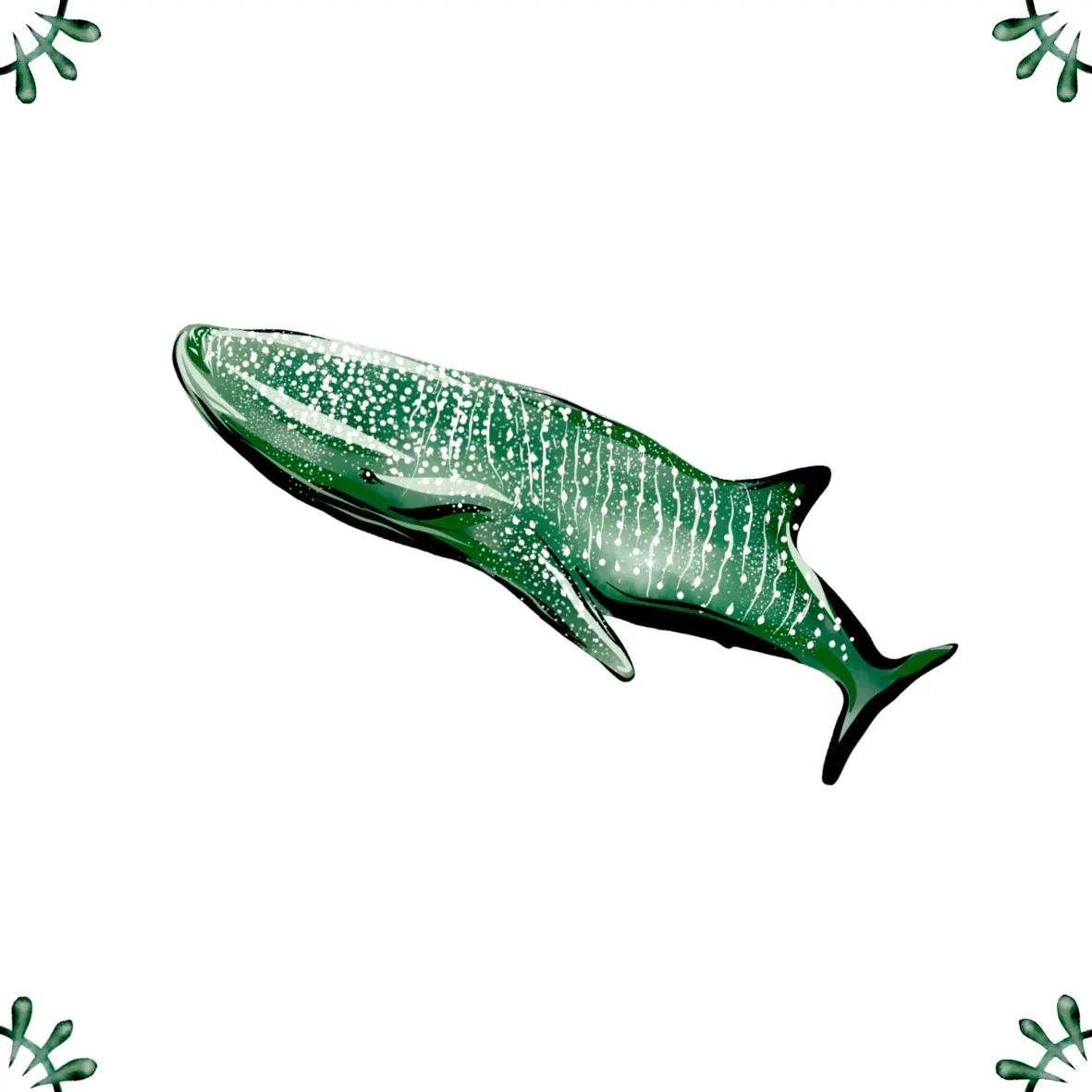 Delft Blue Ceramic Tile- Whale Shark︱Bathroom Tile, Splashback, Kitchen Tiles, Modern Dutch Style