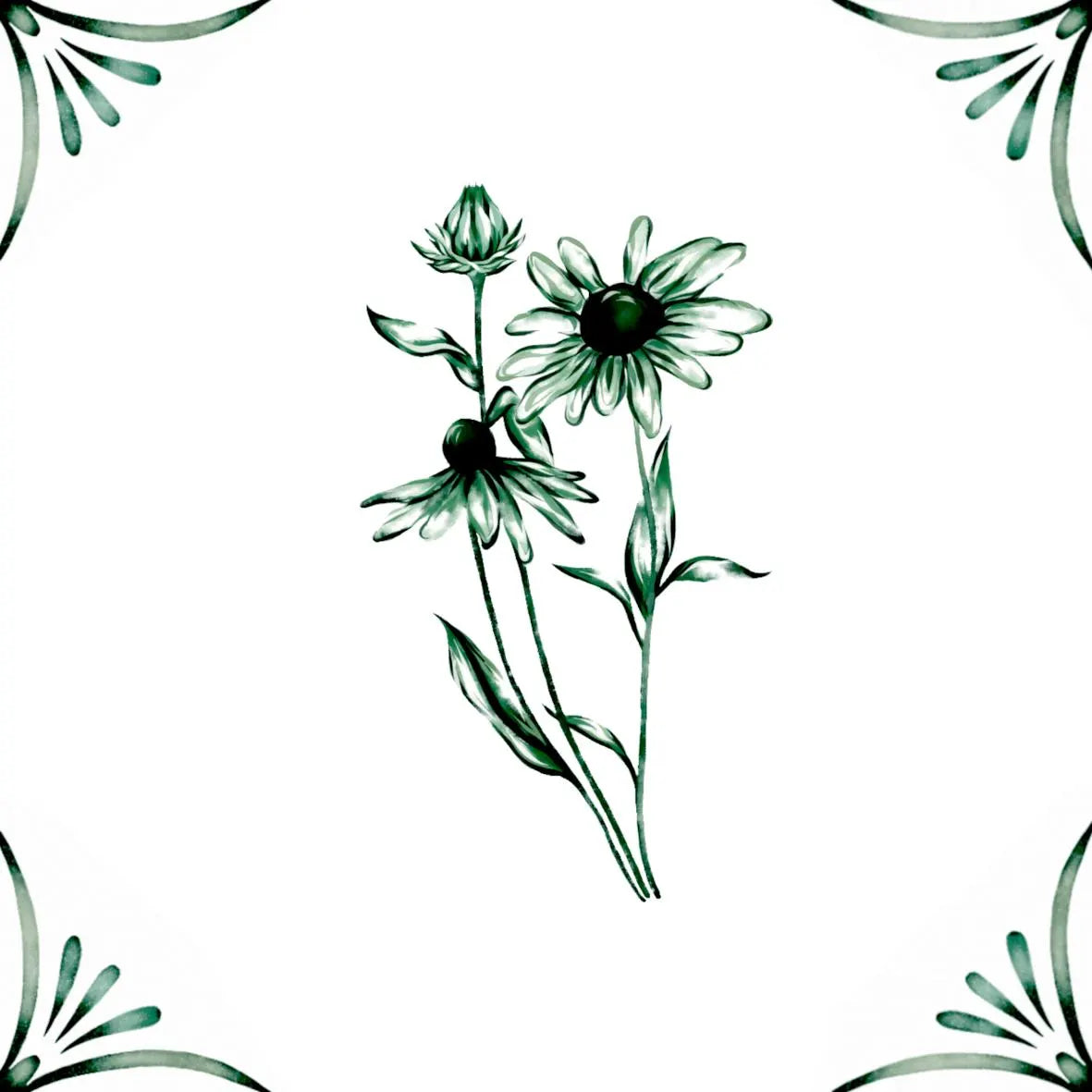 Delft Blue Ceramic Tile- Daisy︱Bathroom Tile, Splashback, Kitchen Tiles, Modern Dutch Style