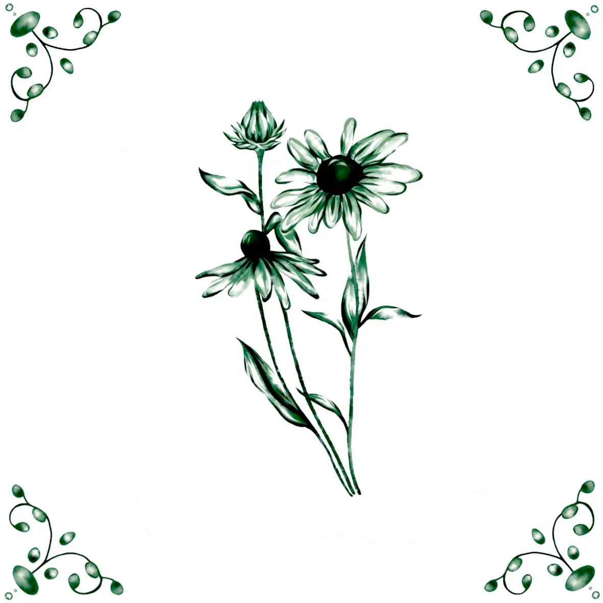 Delft Blue Ceramic Tile- Daisy︱Bathroom Tile, Splashback, Kitchen Tiles, Modern Dutch Style