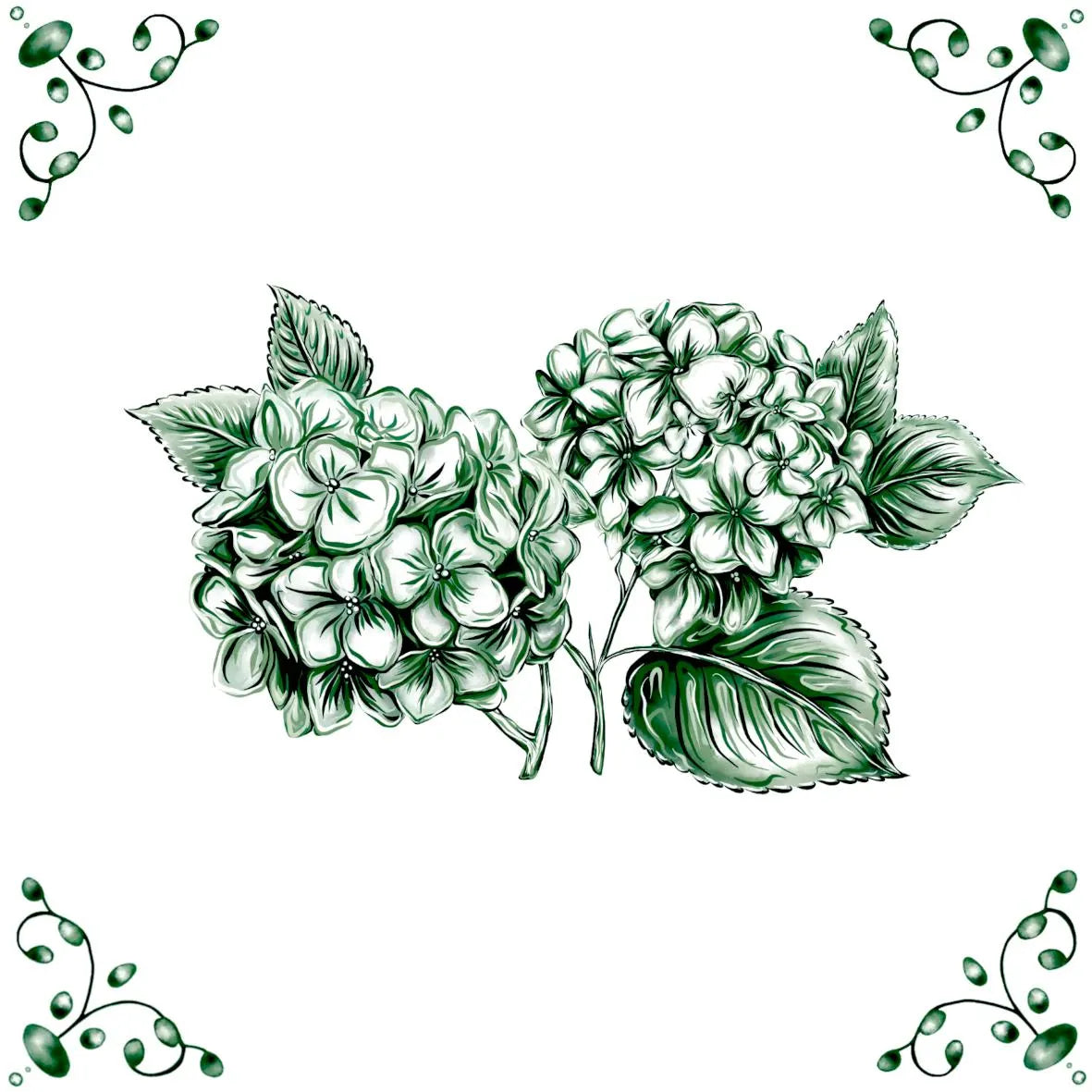 Delft Blue Ceramic Tile- Hydrangea Cluster︱Bathroom Tile, Splashback, Kitchen Tiles, Modern Dutch Style