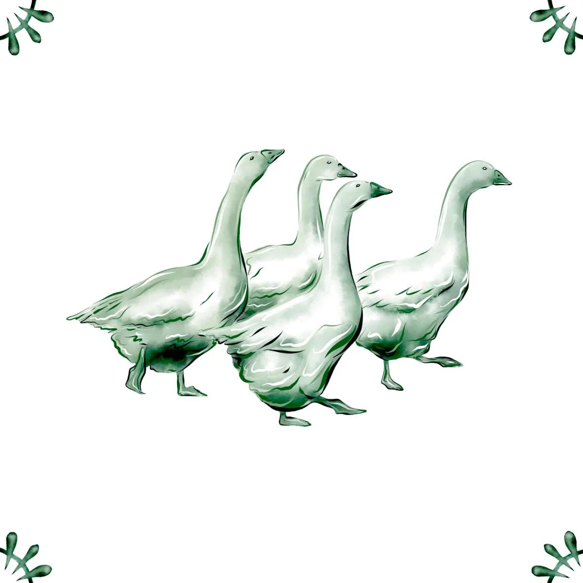 Delft Blue Ceramic Tile- Gaggle of Geese / Goose︱Bathroom Tile, Splashback, Kitchen Tiles, Modern Dutch Style