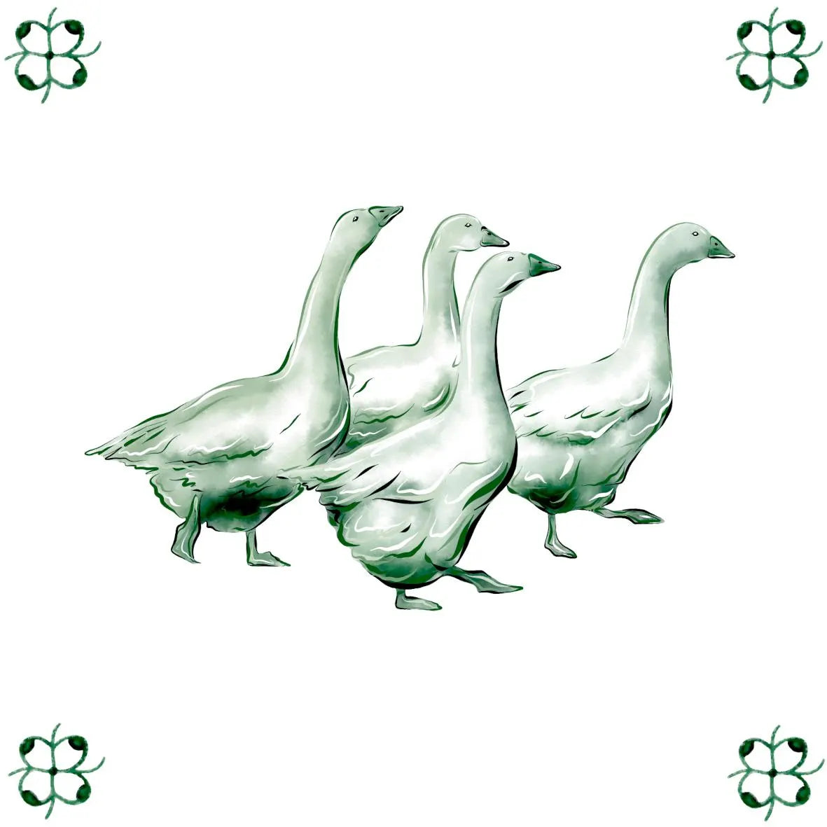 Delft Blue Ceramic Tile- Gaggle of Geese / Goose︱Bathroom Tile, Splashback, Kitchen Tiles, Modern Dutch Style