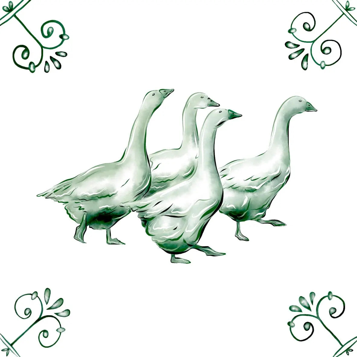 Delft Blue Ceramic Tile- Gaggle of Geese / Goose︱Bathroom Tile, Splashback, Kitchen Tiles, Modern Dutch Style