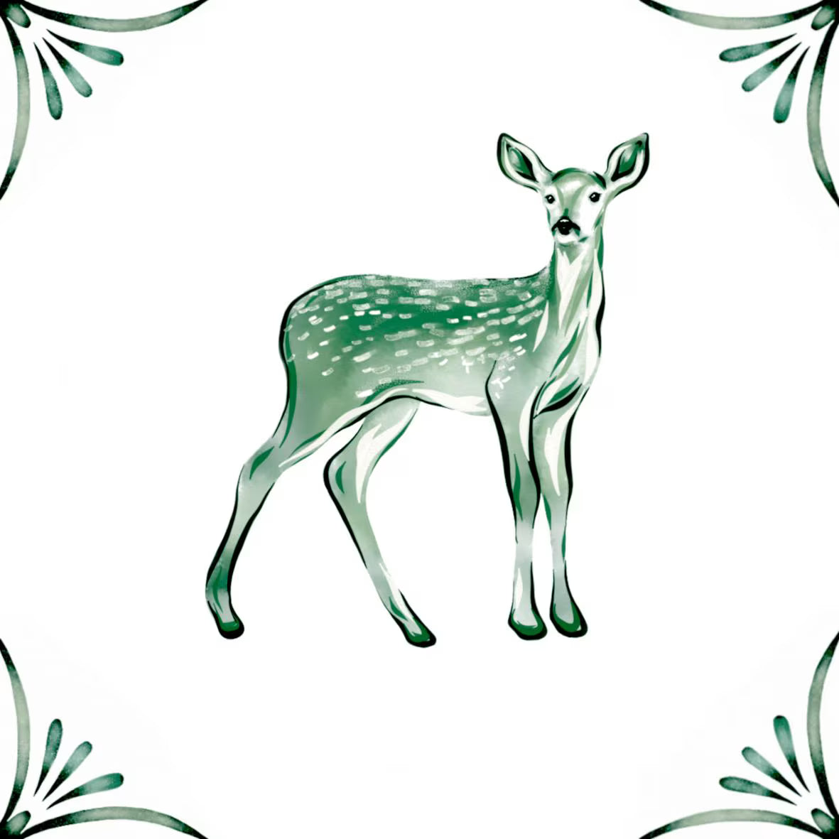 Delft Blue Ceramic Tile- Deer︱Bathroom Tile, Splashback, Kitchen Tiles, Modern Dutch Style