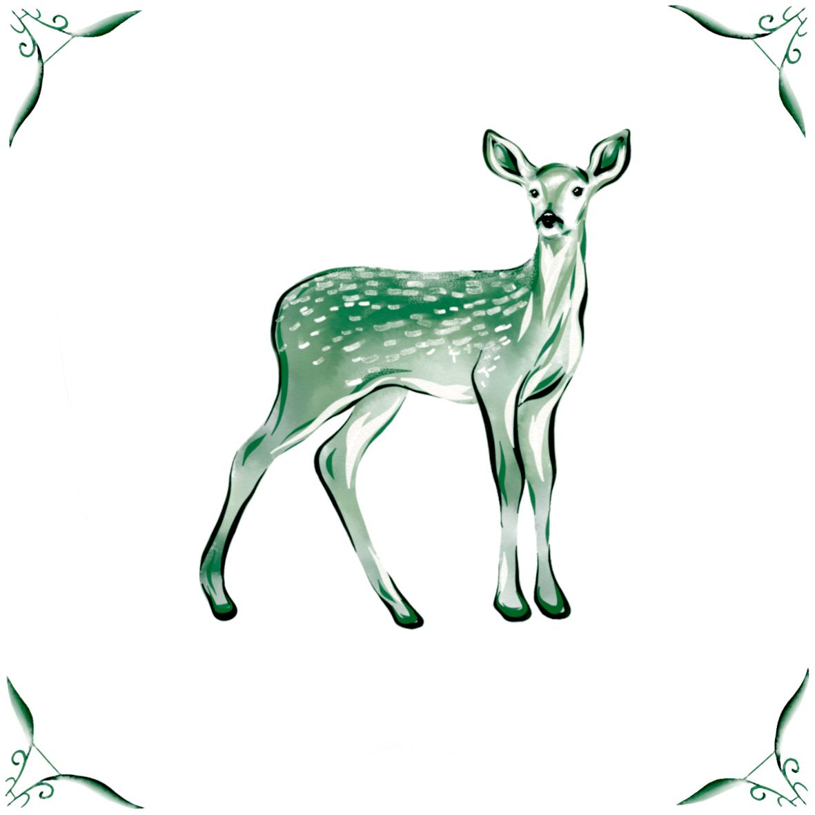 Delft Blue Ceramic Tile- Deer︱Bathroom Tile, Splashback, Kitchen Tiles, Modern Dutch Style