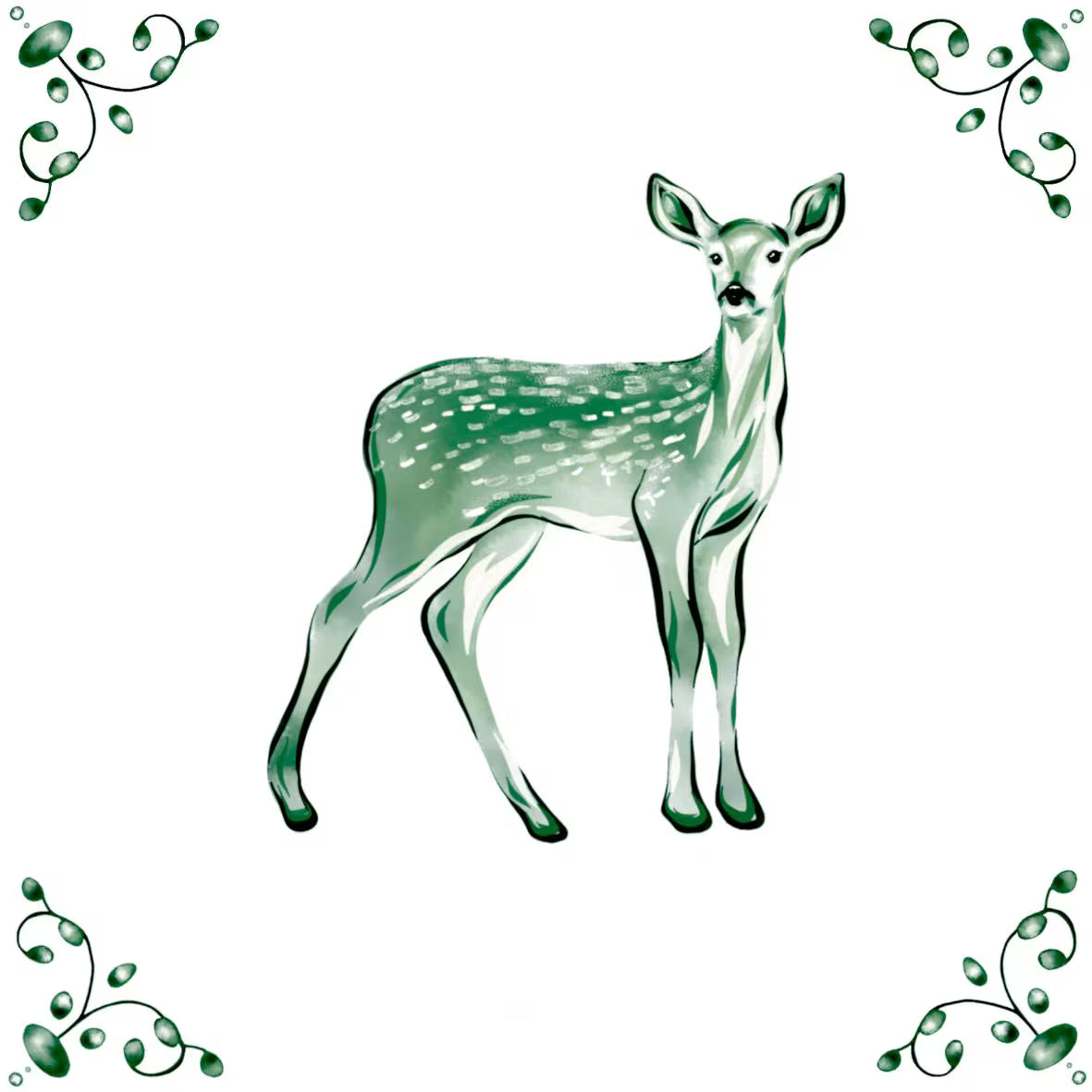 Delft Blue Ceramic Tile- Deer︱Bathroom Tile, Splashback, Kitchen Tiles, Modern Dutch Style