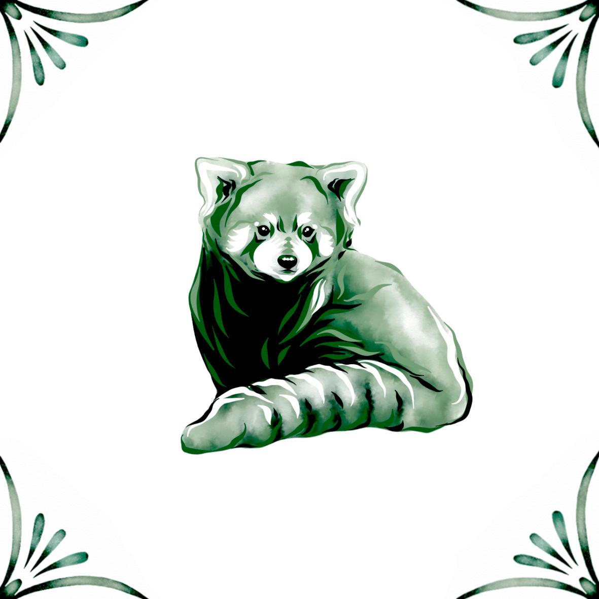 Delft Blue Ceramic Tile- Red Panda︱Bathroom Tile, Splashback, Kitchen Tiles, Modern Dutch Style