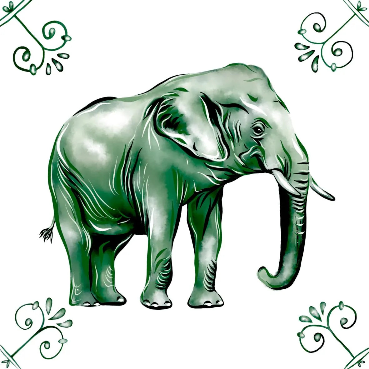 Delft Blue Ceramic Tile- Asian Elephant︱Bathroom Tile, Splashback, Kitchen Tiles, Modern Dutch Style