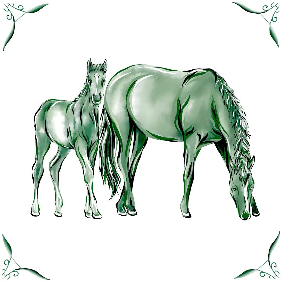 Delft Blue Ceramic Tile- Horse and Foal︱Bathroom Tile, Splashback, Kitchen Tiles, Modern Dutch Style