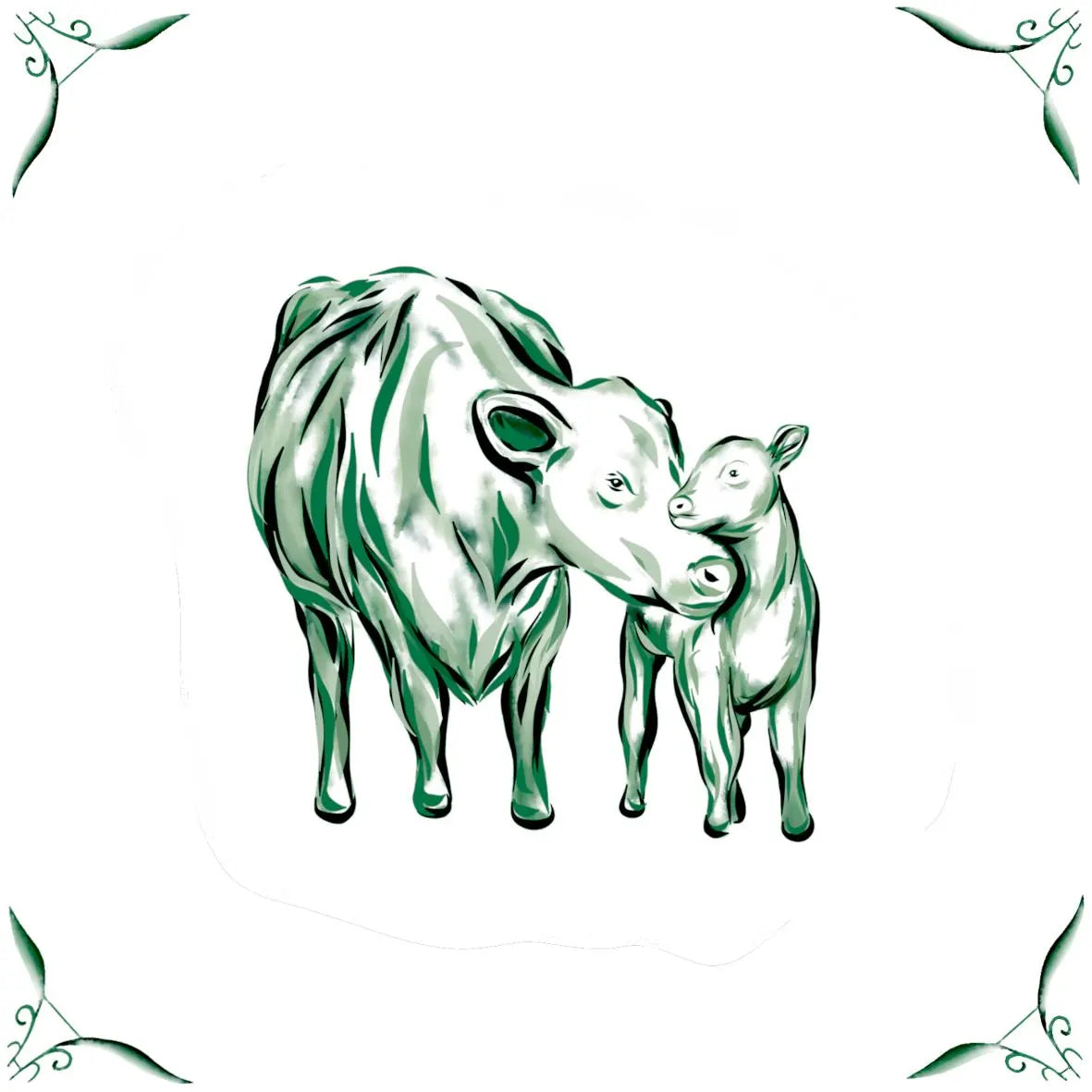 Delft Blue Ceramic Tile- Cow and Calf︱Bathroom Tile, Splashback, Kitchen Tiles, Modern Dutch Style