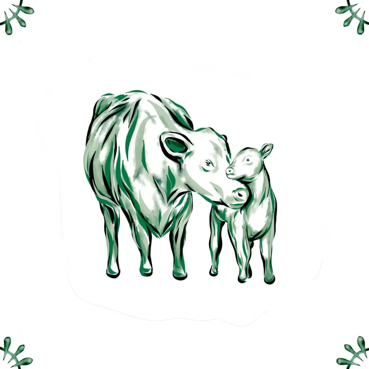Delft Blue Ceramic Tile- Cow and Calf︱Bathroom Tile, Splashback, Kitchen Tiles, Modern Dutch Style