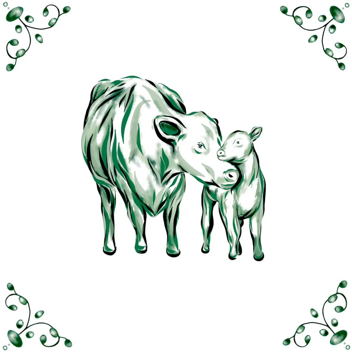 Delft Blue Ceramic Tile- Cow and Calf︱Bathroom Tile, Splashback, Kitchen Tiles, Modern Dutch Style