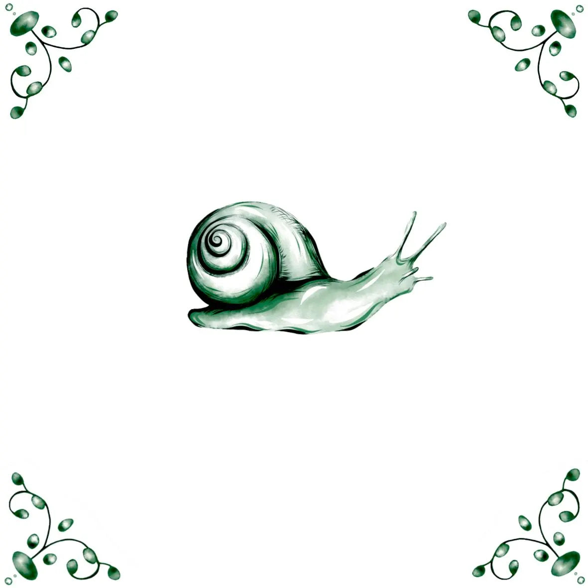 Delft Blue Ceramic Tile- Snail︱Bathroom Tile, Splashback, Kitchen Tiles, Modern Dutch Style