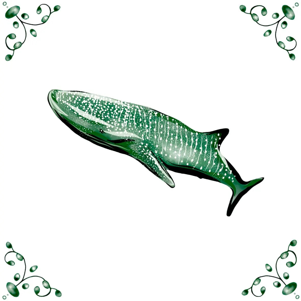 Delft Blue Ceramic Tile- Whale Shark︱Bathroom Tile, Splashback, Kitchen Tiles, Modern Dutch Style