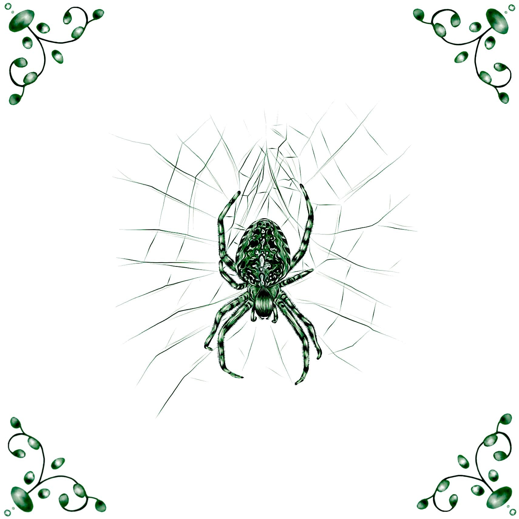Delft Blue Ceramic Tile- Garden Spider︱Bathroom Tile, Splashback, Kitchen Tiles, Modern Dutch Style
