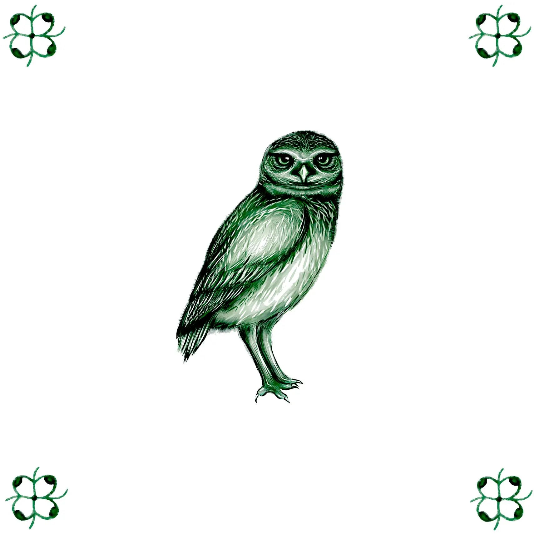 Delft Blue Ceramic Tile- Burrowing Owl︱Bathroom Tile, Splashback, Kitchen Tiles, Modern Dutch Style