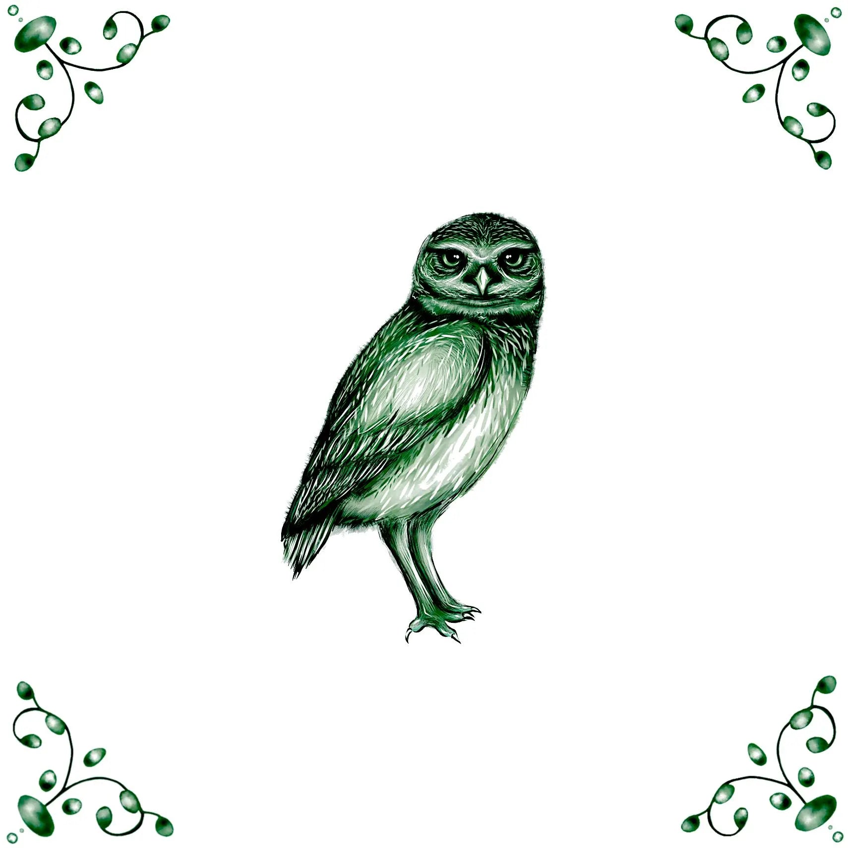Delft Blue Ceramic Tile- Burrowing Owl︱Bathroom Tile, Splashback, Kitchen Tiles, Modern Dutch Style