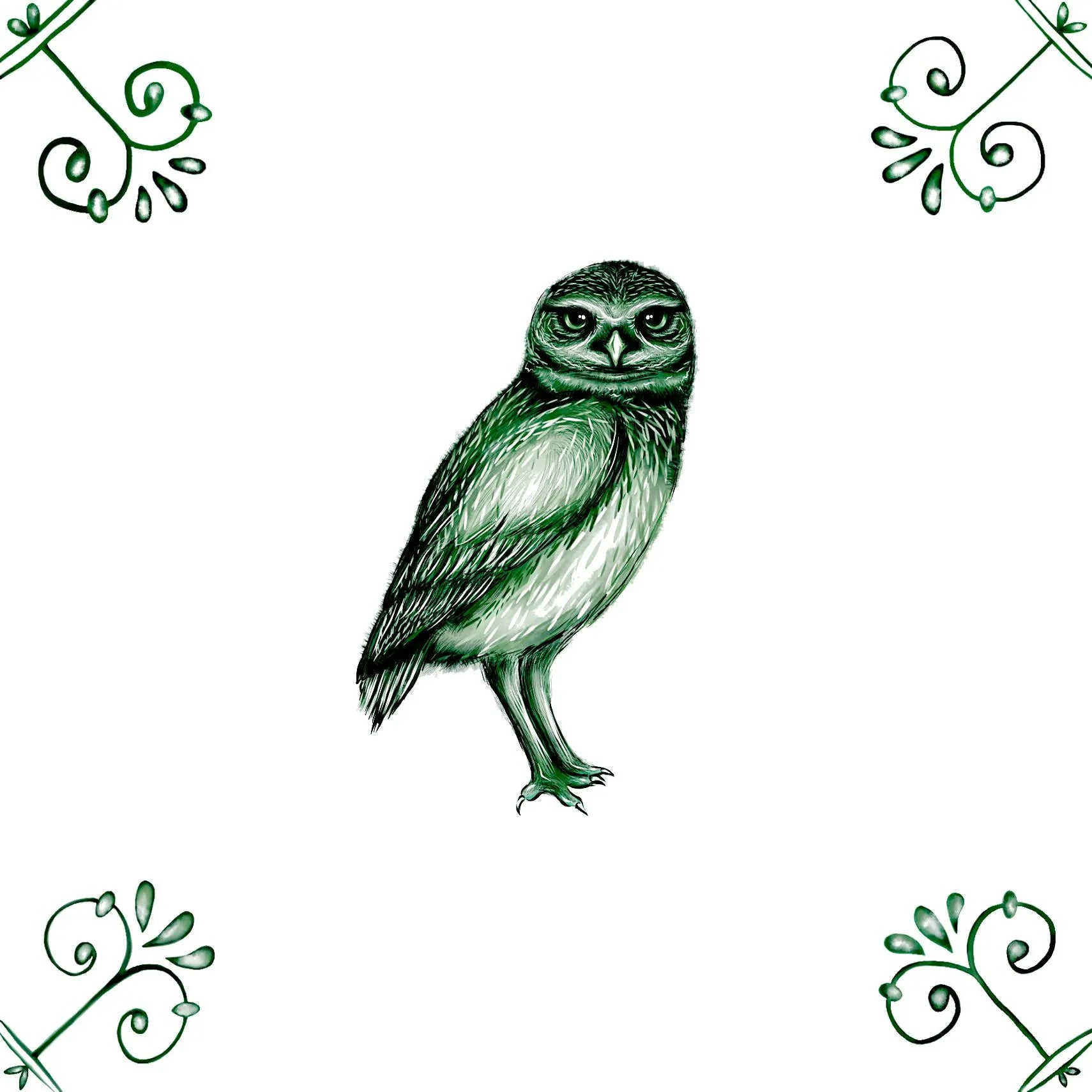 Delft Blue Ceramic Tile- Burrowing Owl︱Bathroom Tile, Splashback, Kitchen Tiles, Modern Dutch Style