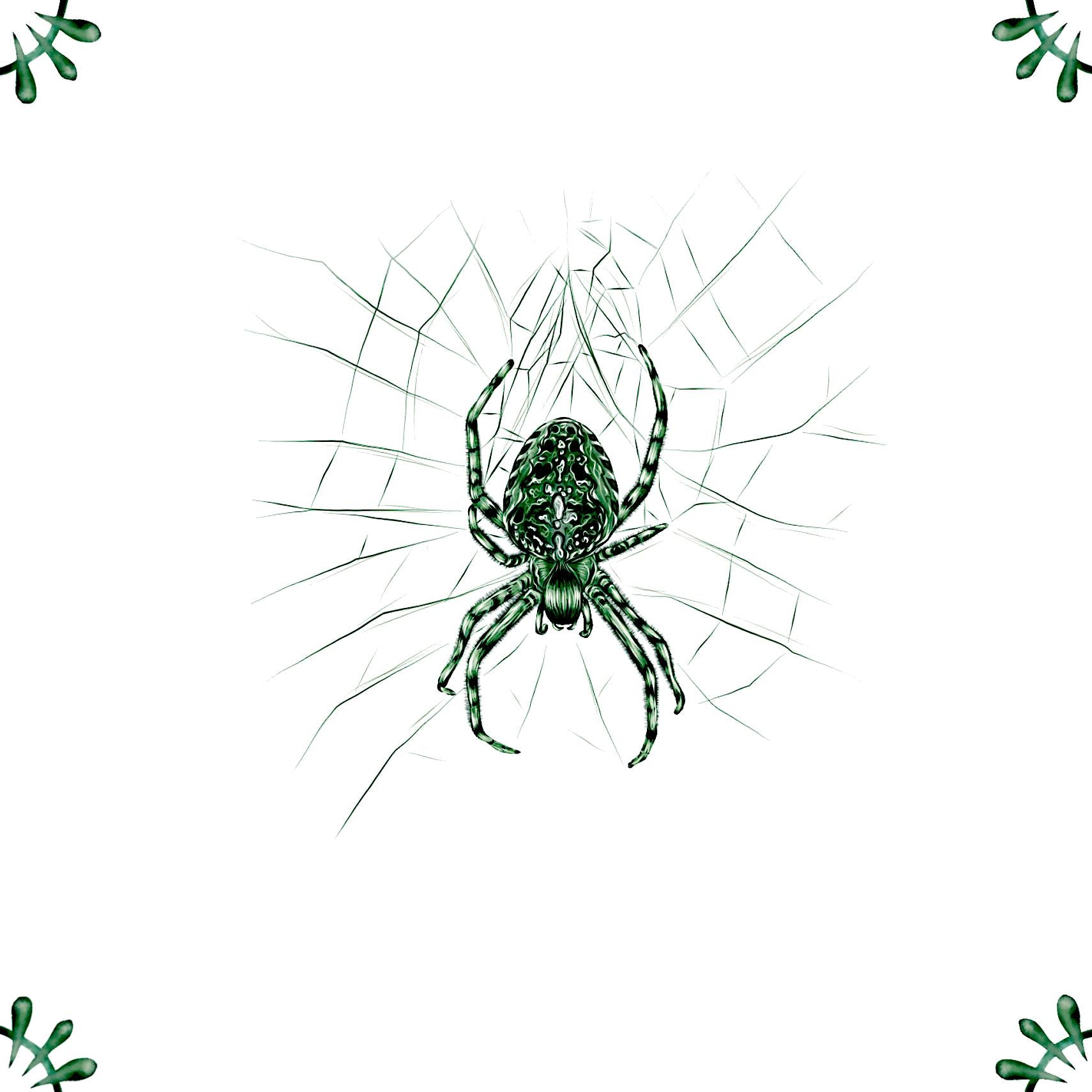 Delft Blue Ceramic Tile- Garden Spider︱Bathroom Tile, Splashback, Kitchen Tiles, Modern Dutch Style