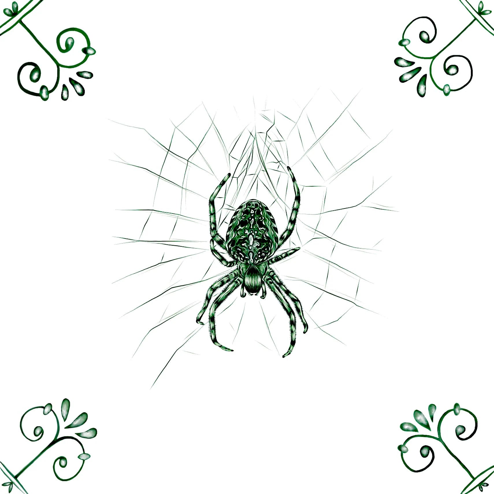 Delft Blue Ceramic Tile- Garden Spider︱Bathroom Tile, Splashback, Kitchen Tiles, Modern Dutch Style