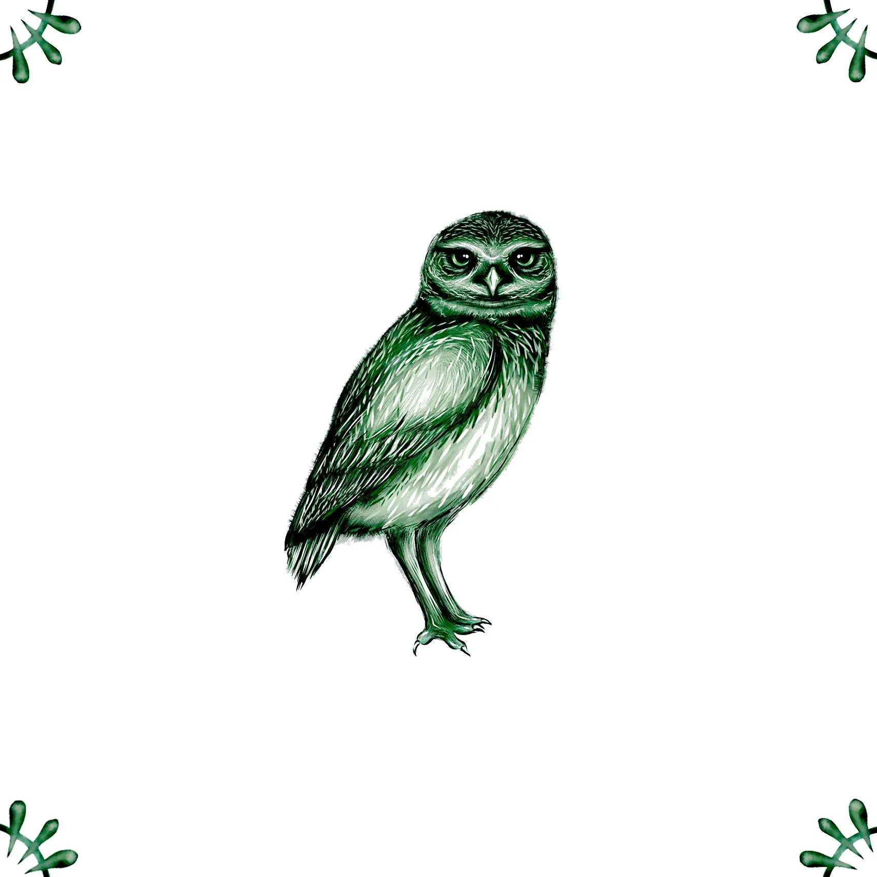 Delft Blue Ceramic Tile- Burrowing Owl︱Bathroom Tile, Splashback, Kitchen Tiles, Modern Dutch Style