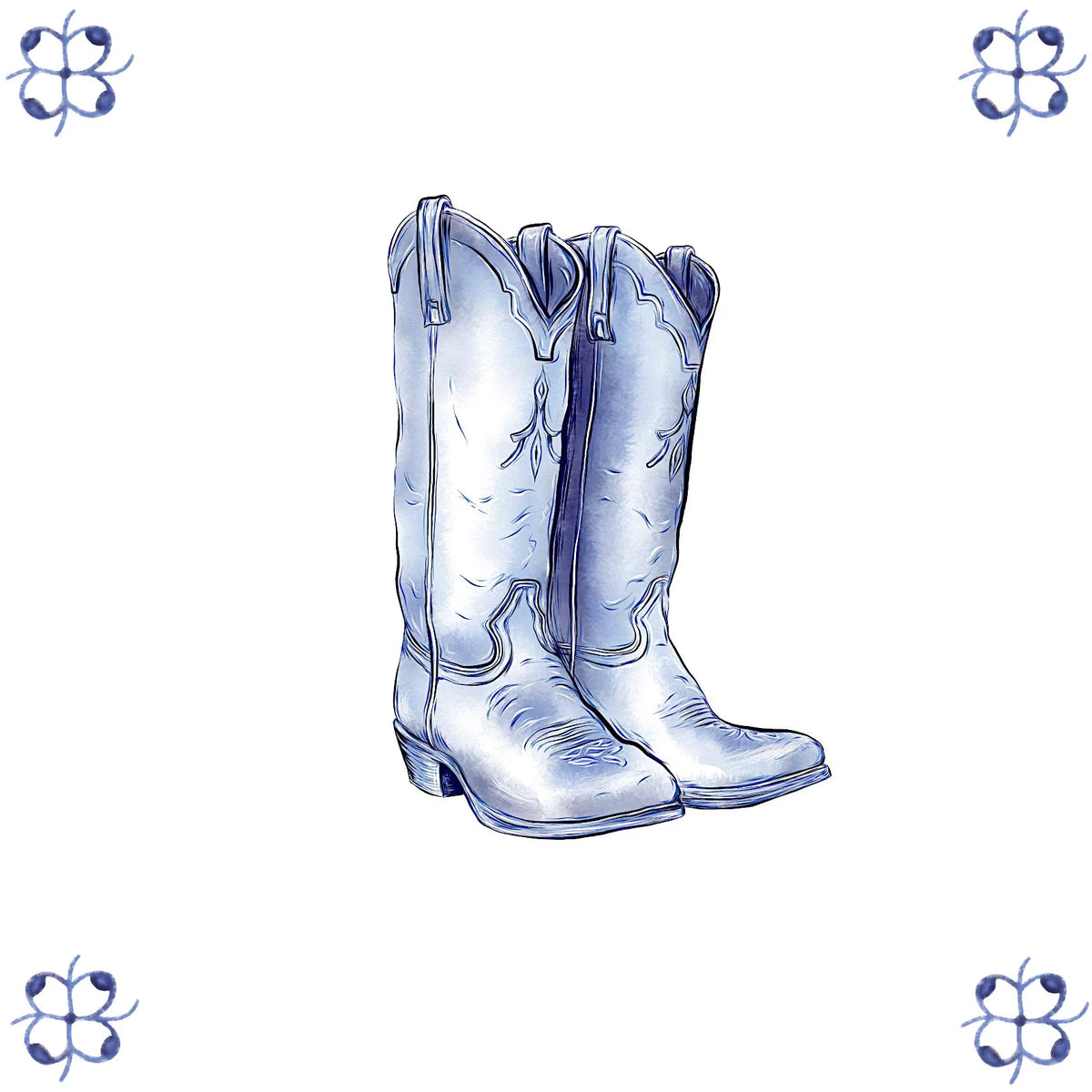 Delft Blue Ceramic Tile- Cowboy Boots︱Bathroom Tile, Splashback, Kitchen Tiles, Modern Dutch Style