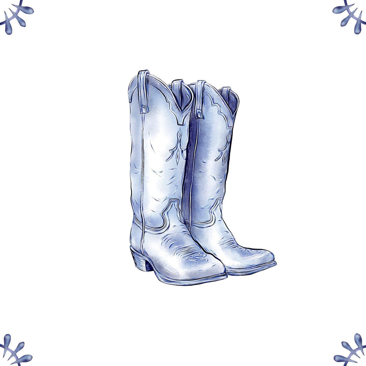 Delft Blue Ceramic Tile- Cowboy Boots︱Bathroom Tile, Splashback, Kitchen Tiles, Modern Dutch Style
