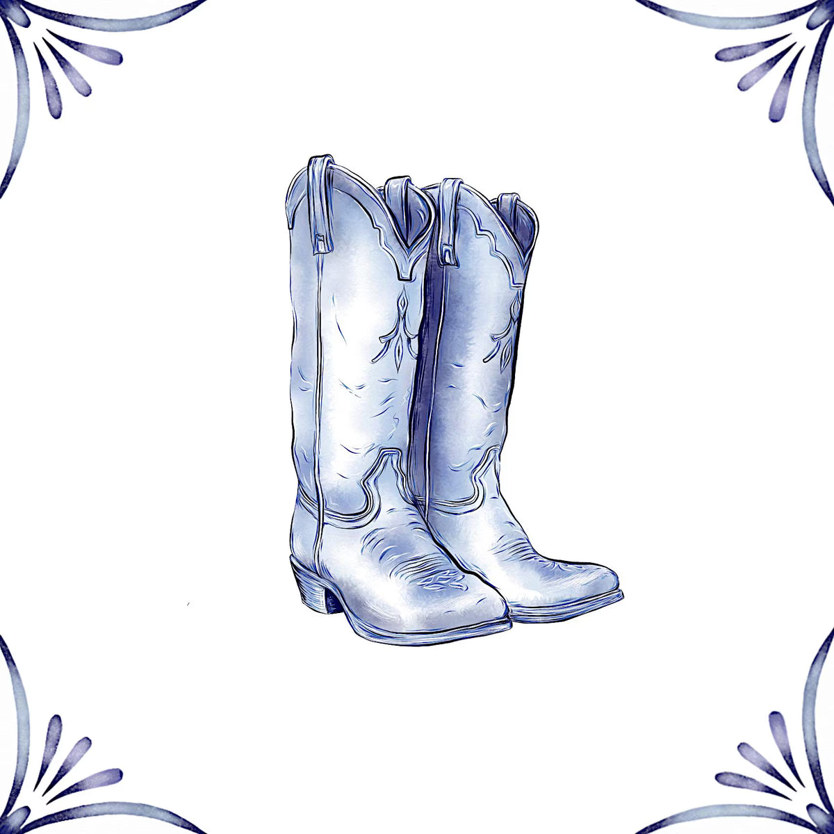 Delft Blue Ceramic Tile- Cowboy Boots︱Bathroom Tile, Splashback, Kitchen Tiles, Modern Dutch Style