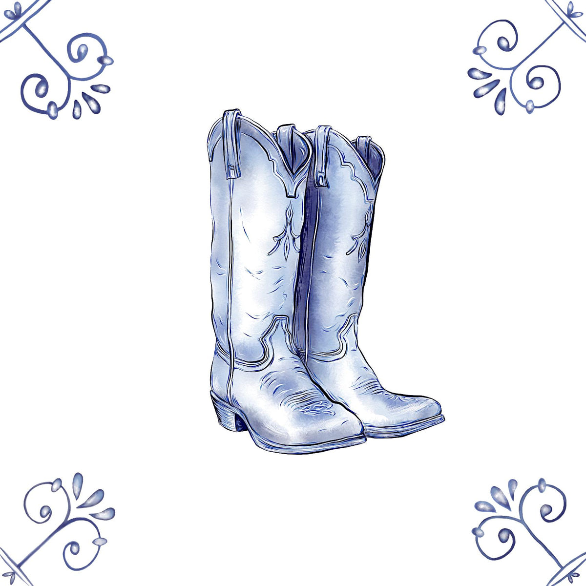 Delft Blue Ceramic Tile- Cowboy Boots︱Bathroom Tile, Splashback, Kitchen Tiles, Modern Dutch Style