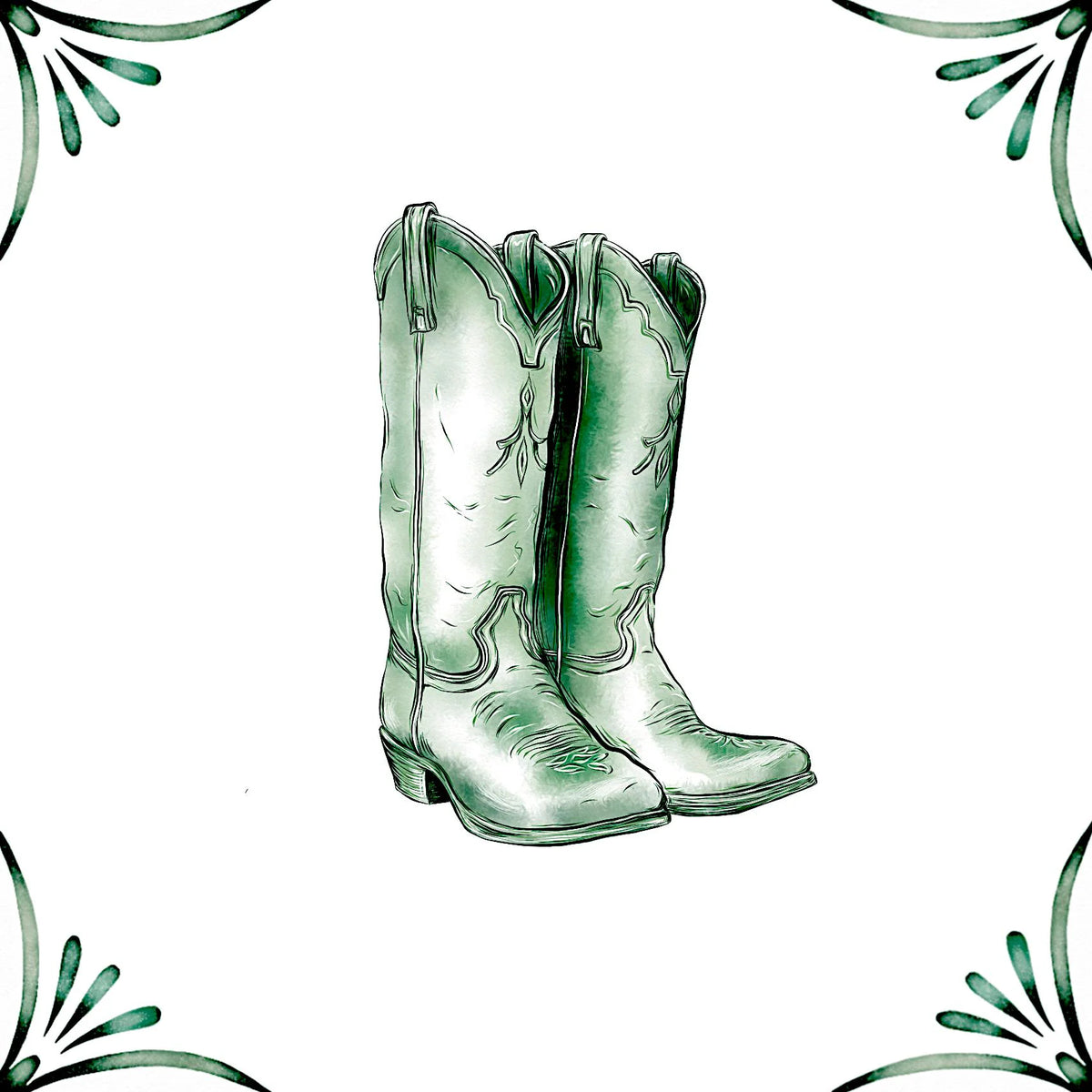 Delft Blue Ceramic Tile- Cowboy Boots︱Bathroom Tile, Splashback, Kitchen Tiles, Modern Dutch Style