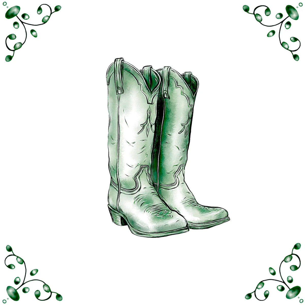 Delft Blue Ceramic Tile- Cowboy Boots︱Bathroom Tile, Splashback, Kitchen Tiles, Modern Dutch Style