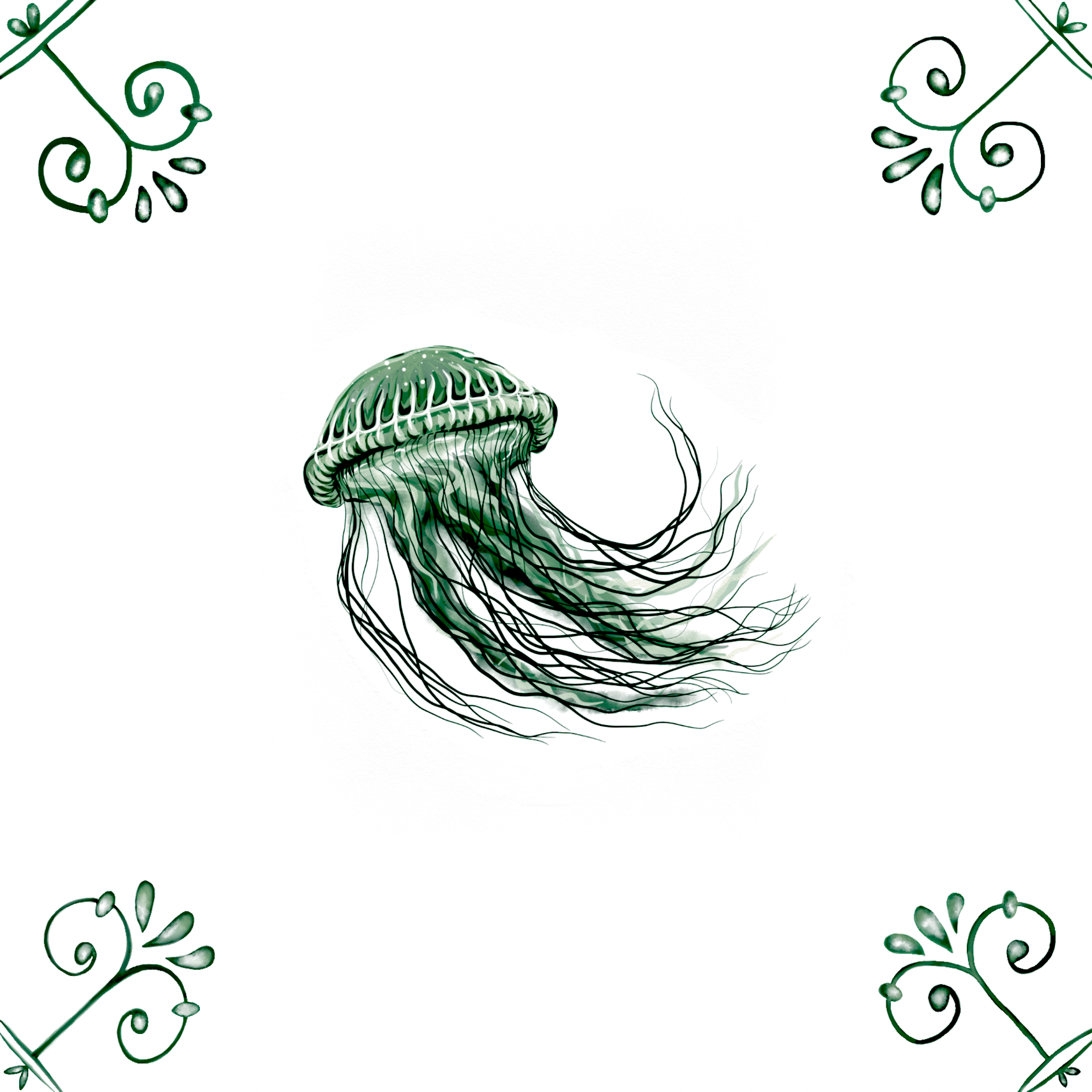 Delft Blue Ceramic Tile- Jellyfish︱Bathroom Tile, Splashback, Kitchen Tiles, Modern Dutch Style