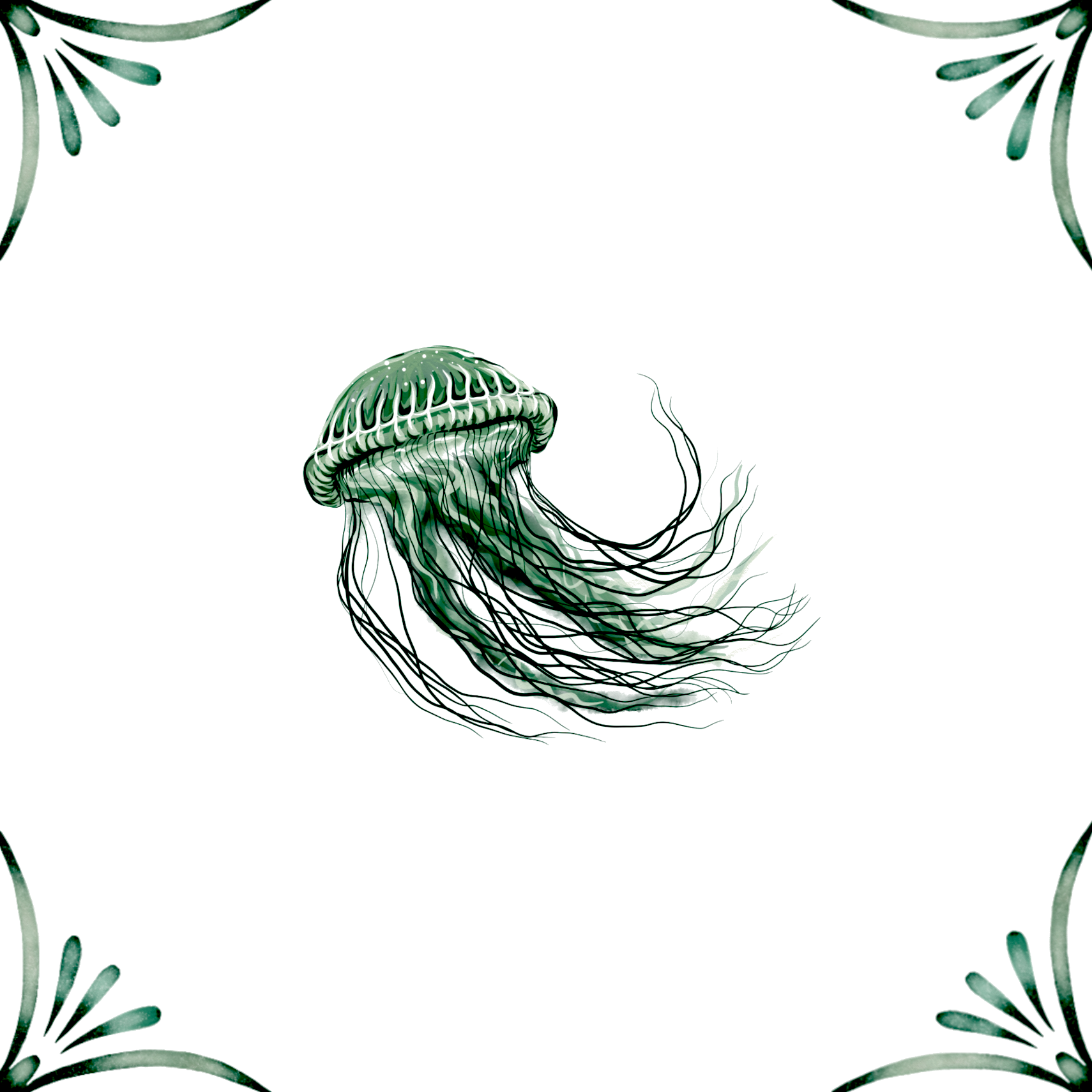 Delft Blue Ceramic Tile- Jellyfish︱Bathroom Tile, Splashback, Kitchen Tiles, Modern Dutch Style