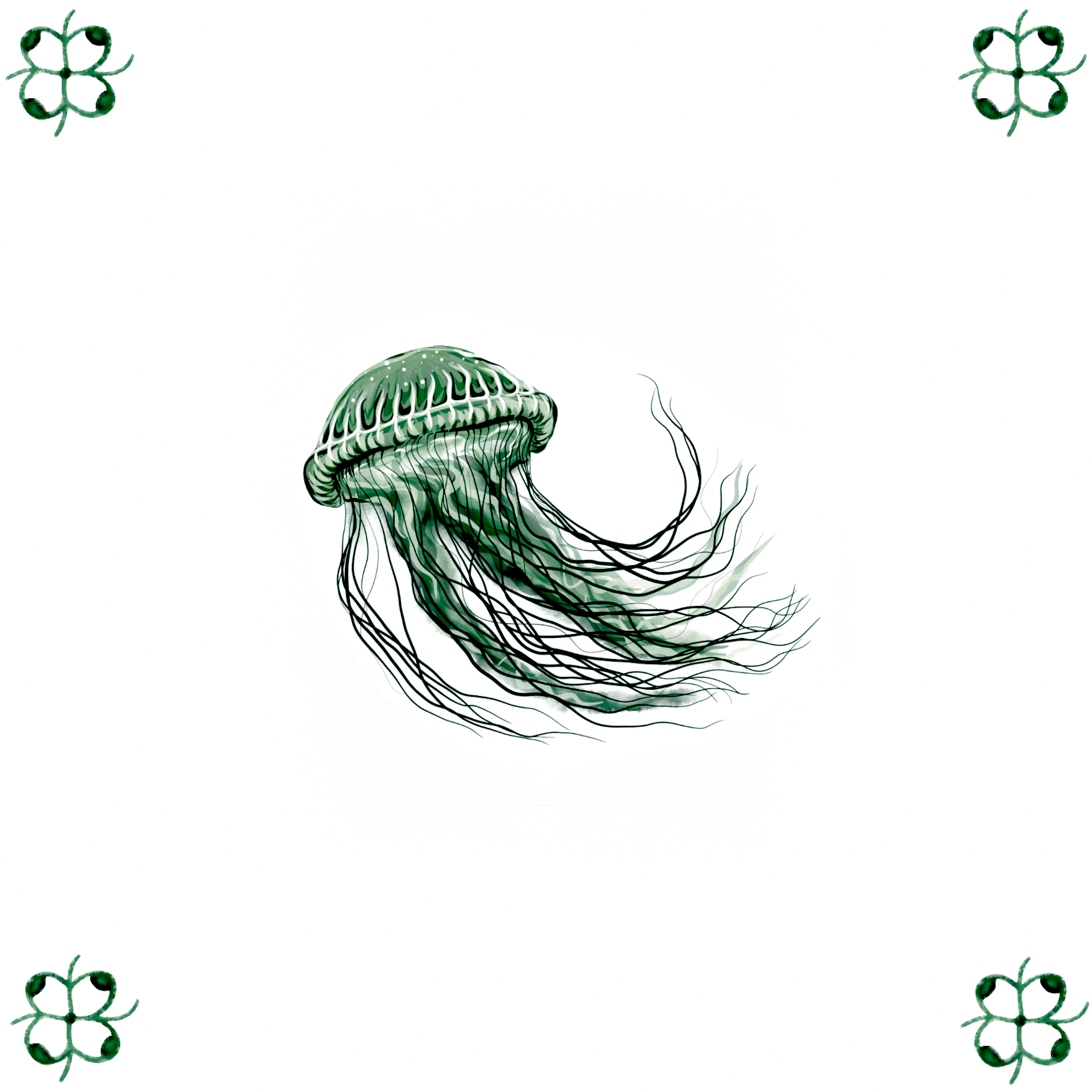 Delft Blue Ceramic Tile- Jellyfish︱Bathroom Tile, Splashback, Kitchen Tiles, Modern Dutch Style