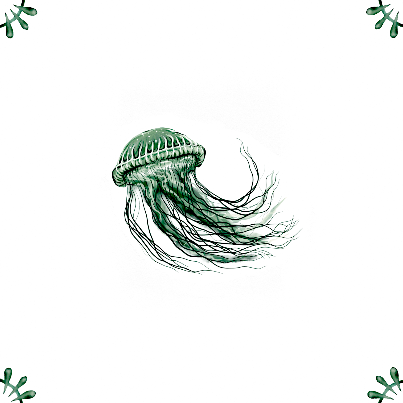 Delft Blue Ceramic Tile- Jellyfish︱Bathroom Tile, Splashback, Kitchen Tiles, Modern Dutch Style