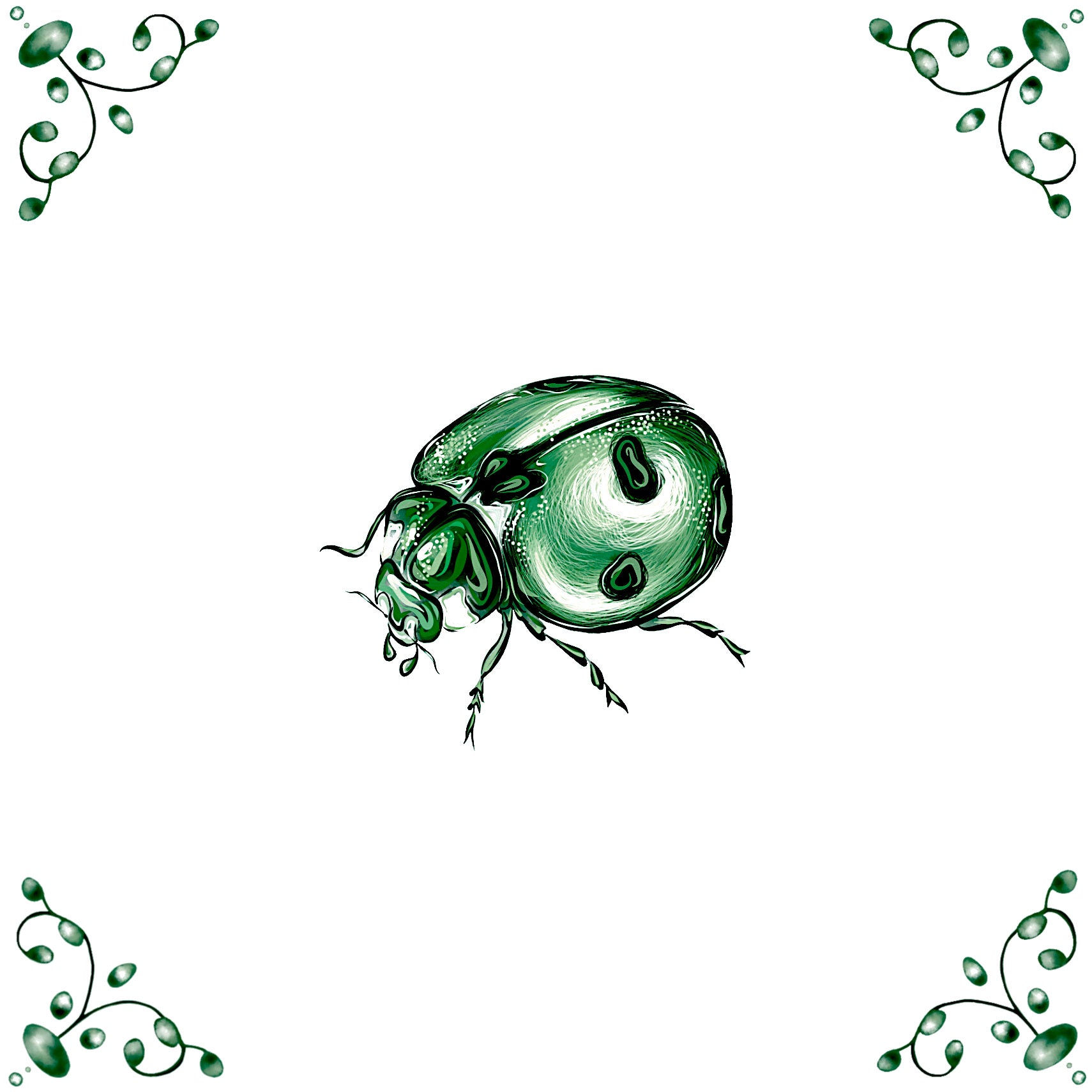 Delft Blue Ceramic Tile- Detailed Ladybird︱Bathroom Tile, Splashback, Kitchen Tiles, Modern Dutch Style