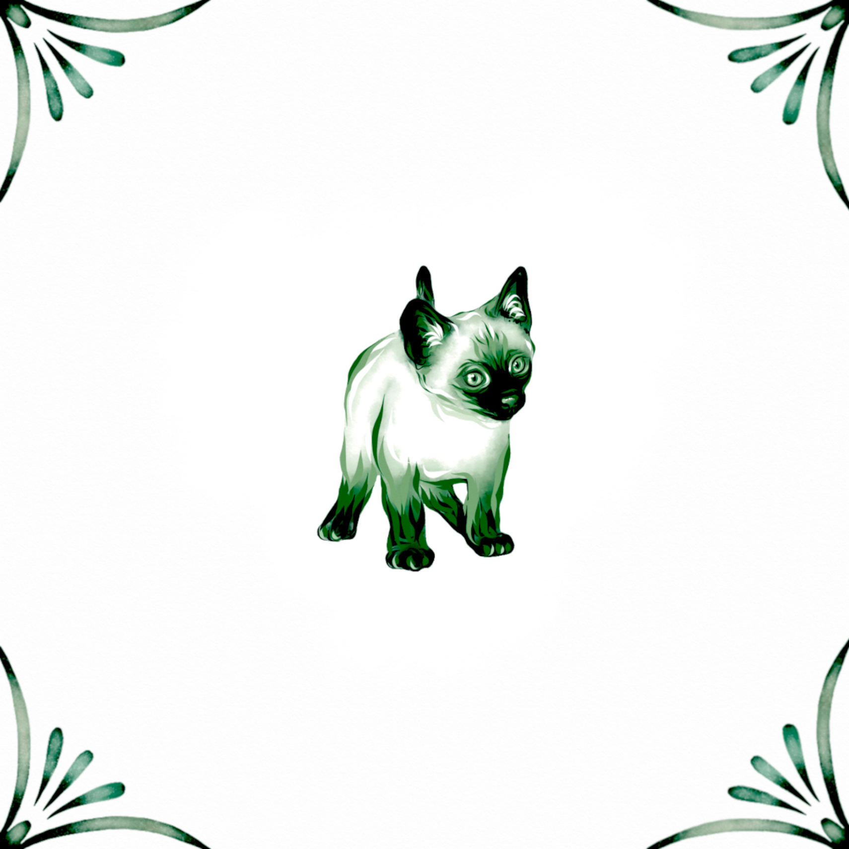 Delft Blue Ceramic Tile- Siamese Cat Kitten︱Bathroom Tile, Splashback, Kitchen Tiles, Modern Dutch Style