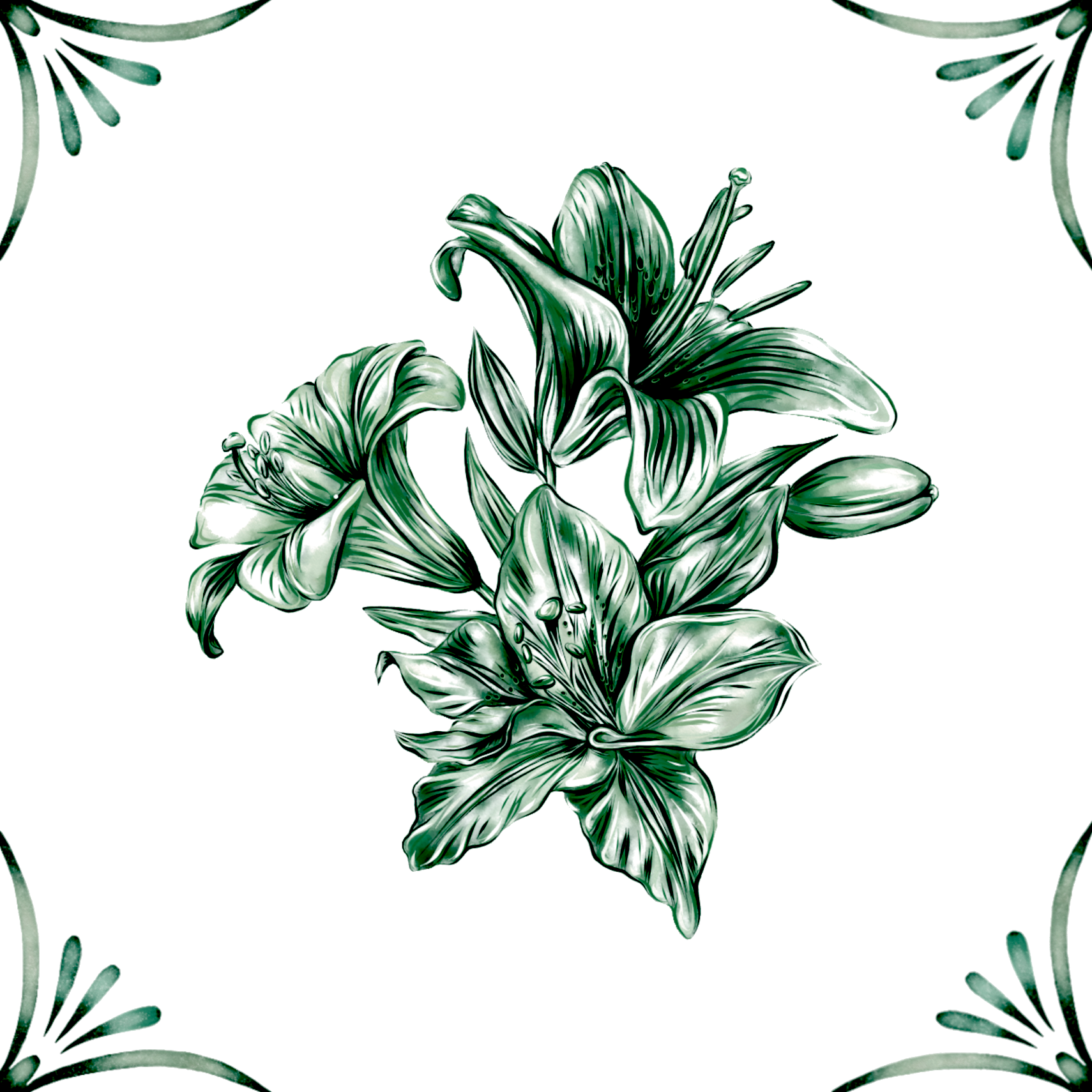 Delft Blue Ceramic Tile- Lily︱Bathroom Tile, Splashback, Kitchen Tiles, Modern Dutch Style