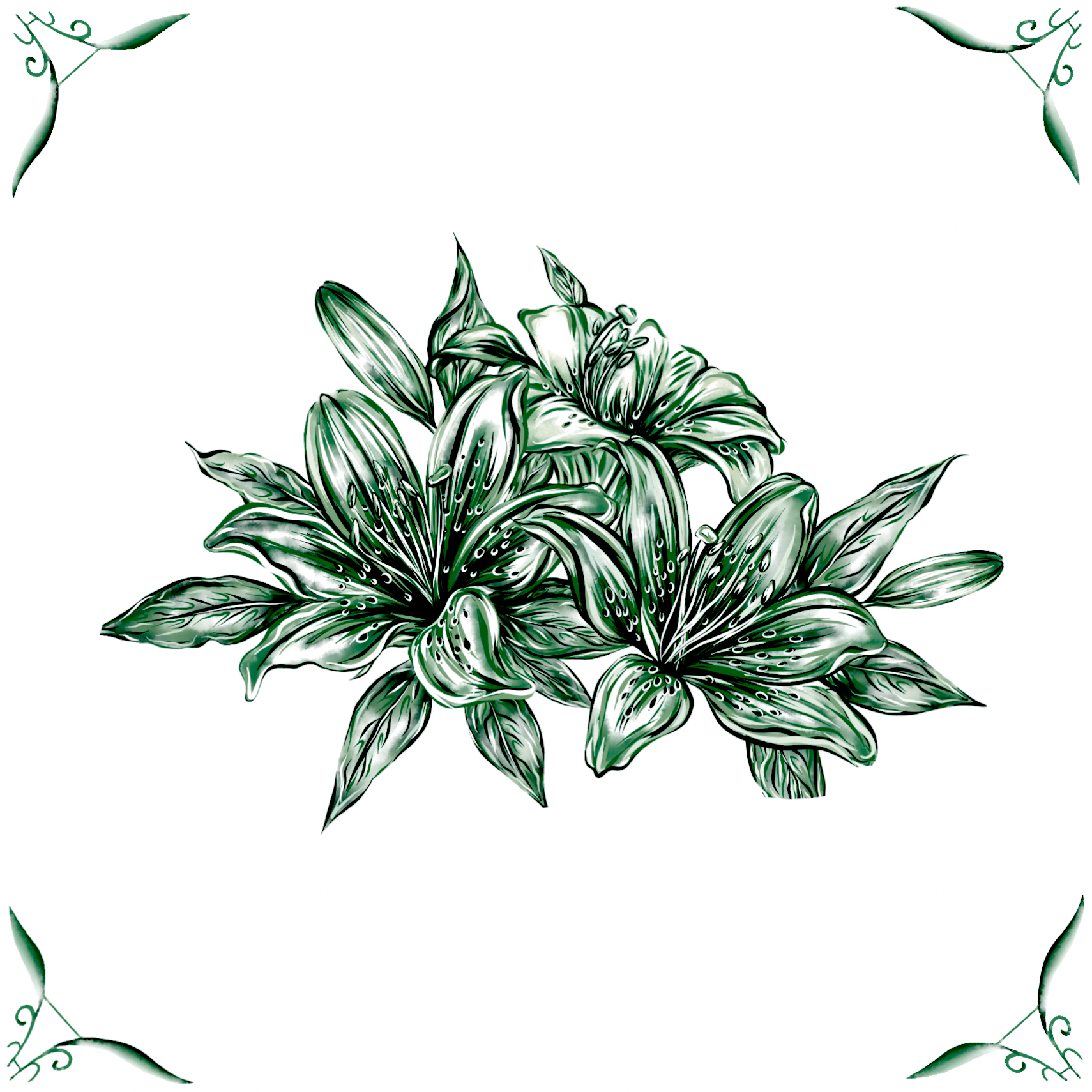 Delft Blue Ceramic Tile- Lily Cluster︱Bathroom Tile, Splashback, Kitchen Tiles, Modern Dutch Style