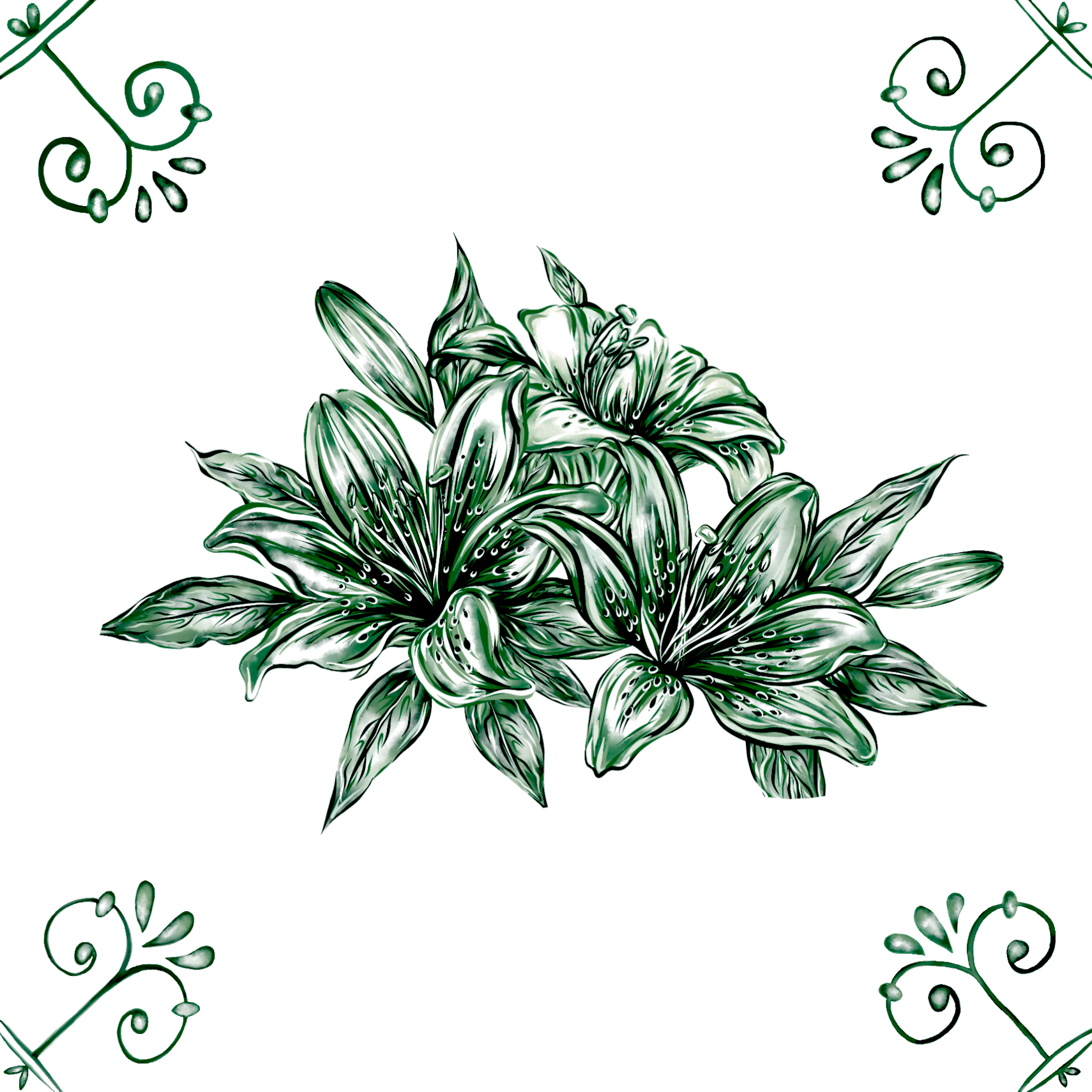 Delft Blue Ceramic Tile- Lily Cluster︱Bathroom Tile, Splashback, Kitchen Tiles, Modern Dutch Style