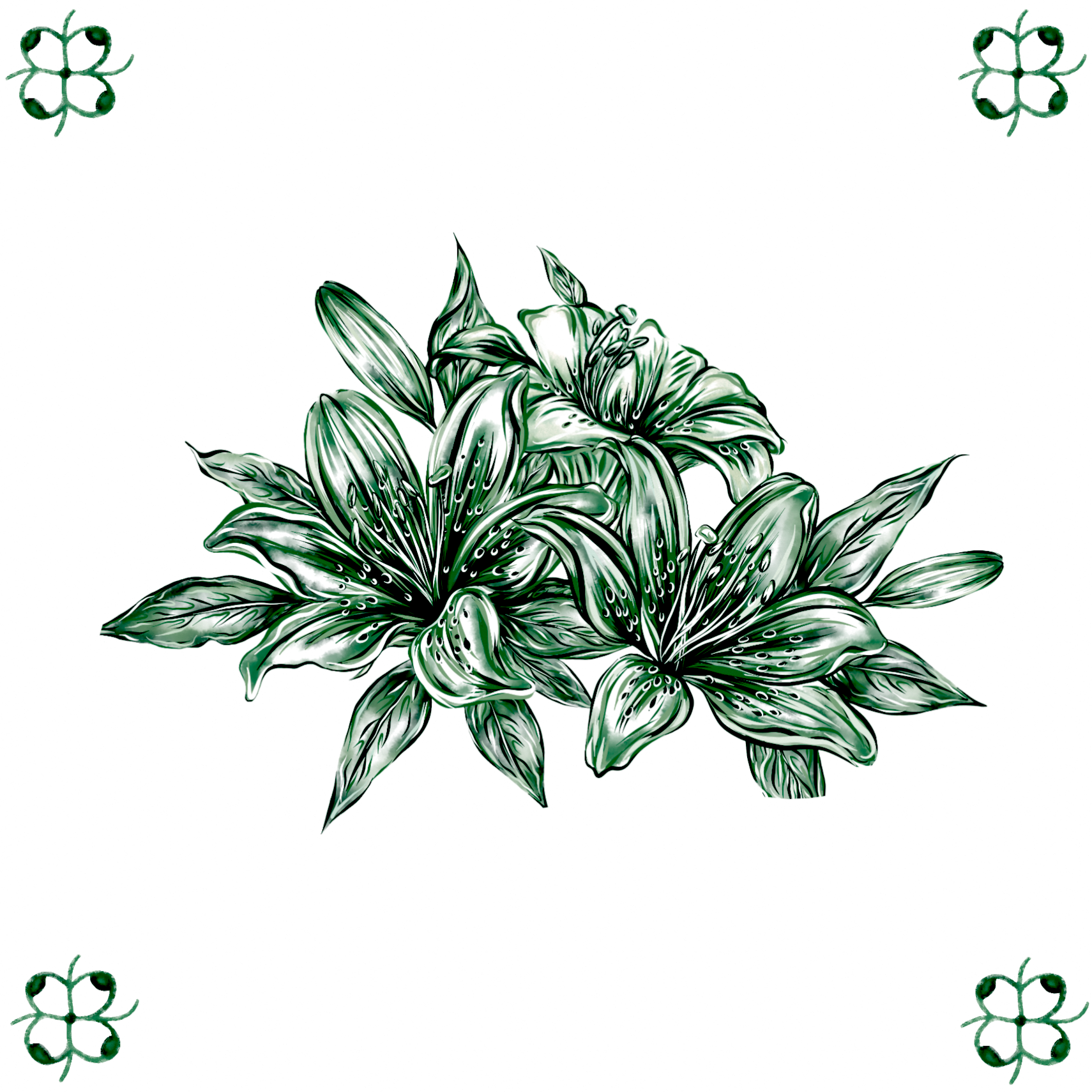 Delft Blue Ceramic Tile- Lily Cluster︱Bathroom Tile, Splashback, Kitchen Tiles, Modern Dutch Style