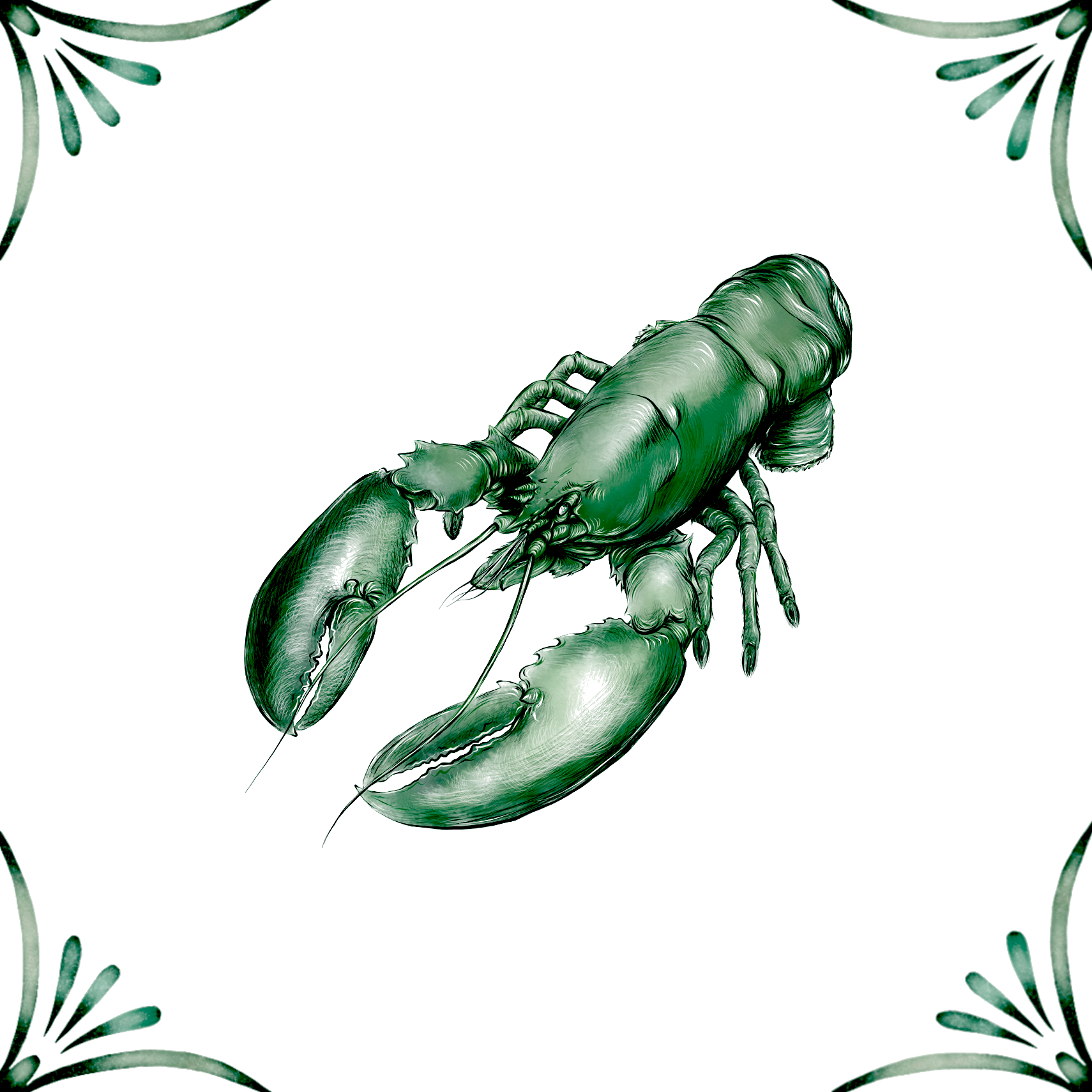 Delft Blue Ceramic Tile- Lobster︱Bathroom Tile, Splashback, Kitchen Tiles, Modern Dutch Style