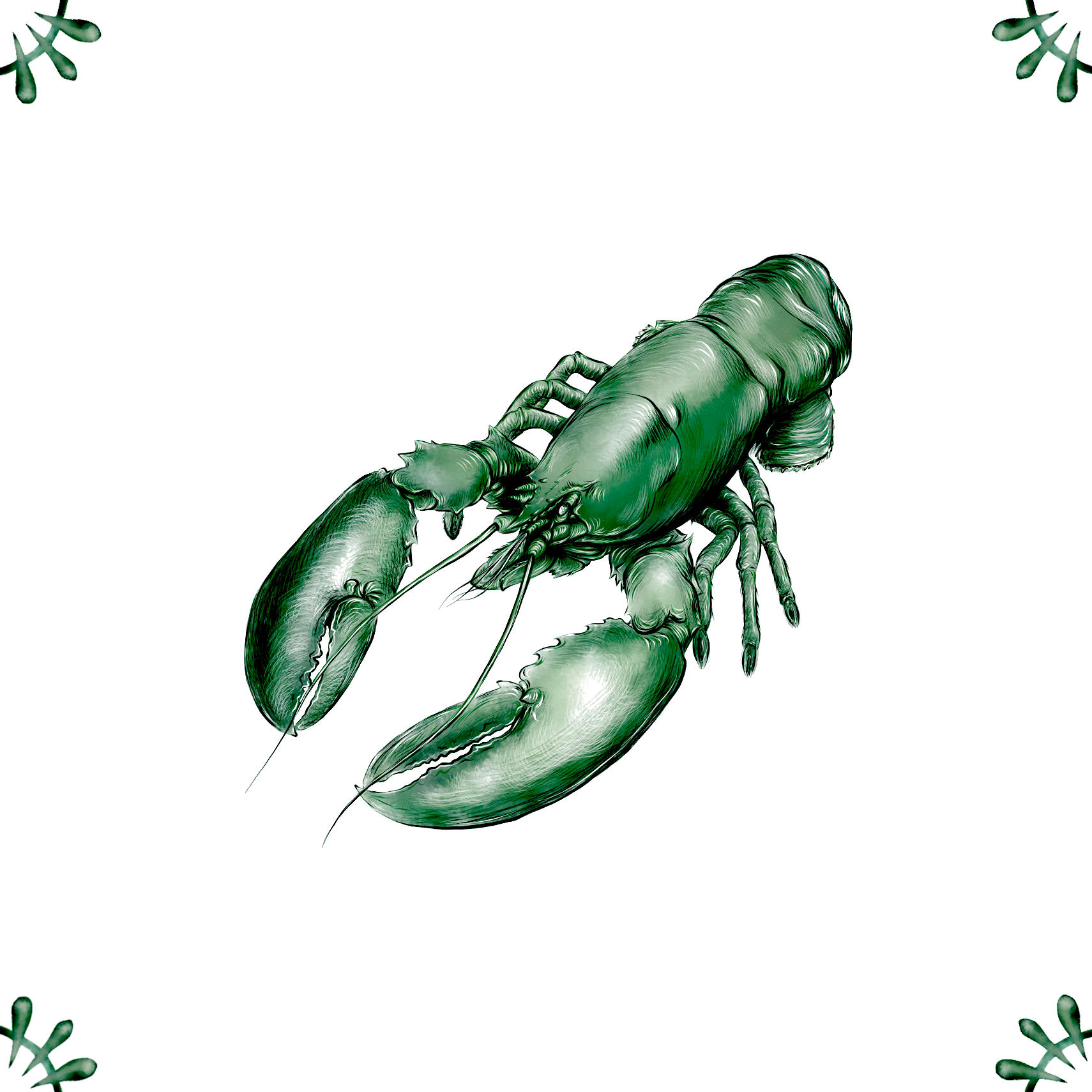 Delft Blue Ceramic Tile- Lobster︱Bathroom Tile, Splashback, Kitchen Tiles, Modern Dutch Style