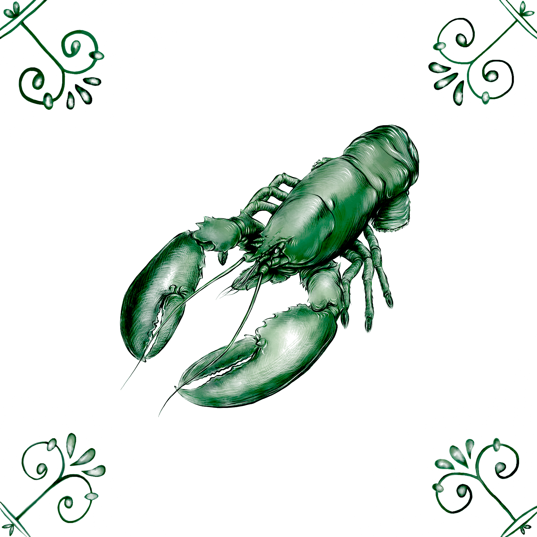 Delft Blue Ceramic Tile- Lobster︱Bathroom Tile, Splashback, Kitchen Tiles, Modern Dutch Style